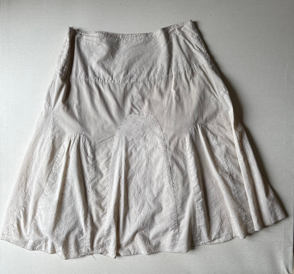 1990s Eyelet Cotton Midi Skirt with Beads