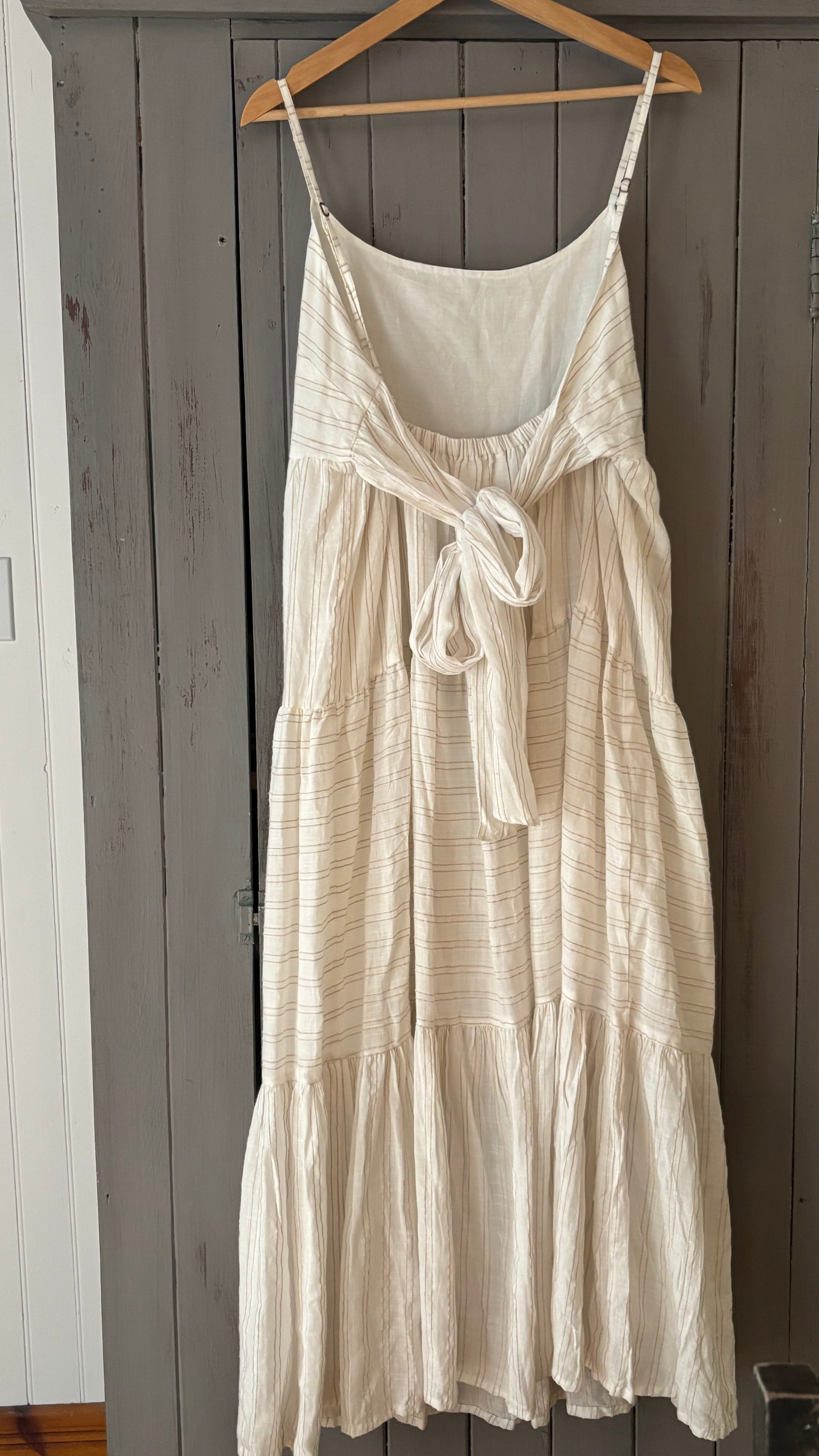 Light Cotton Cream Tiered Maxi Dress with Stripes