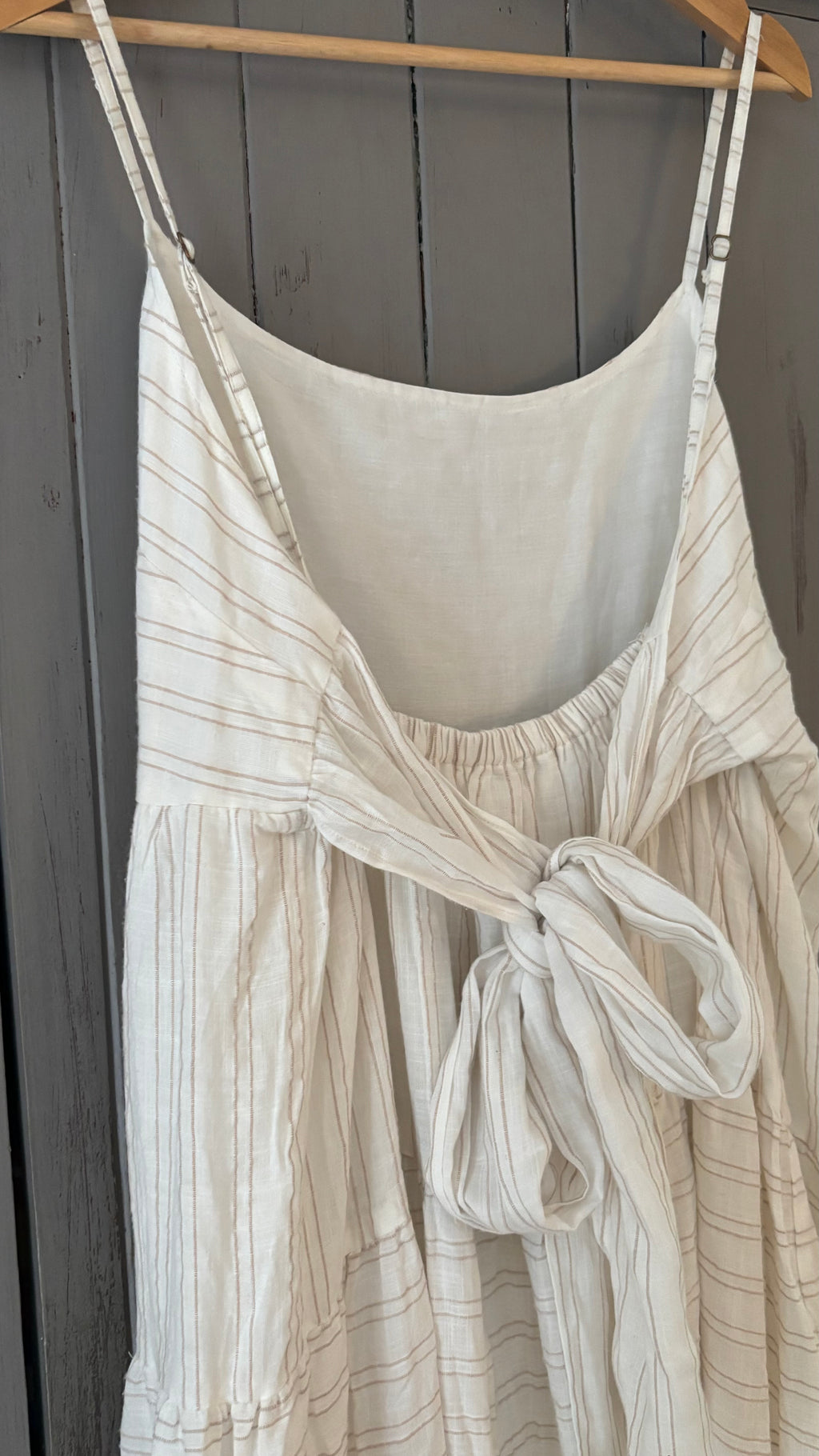 Light Cotton Cream Tiered Maxi Dress with Stripes