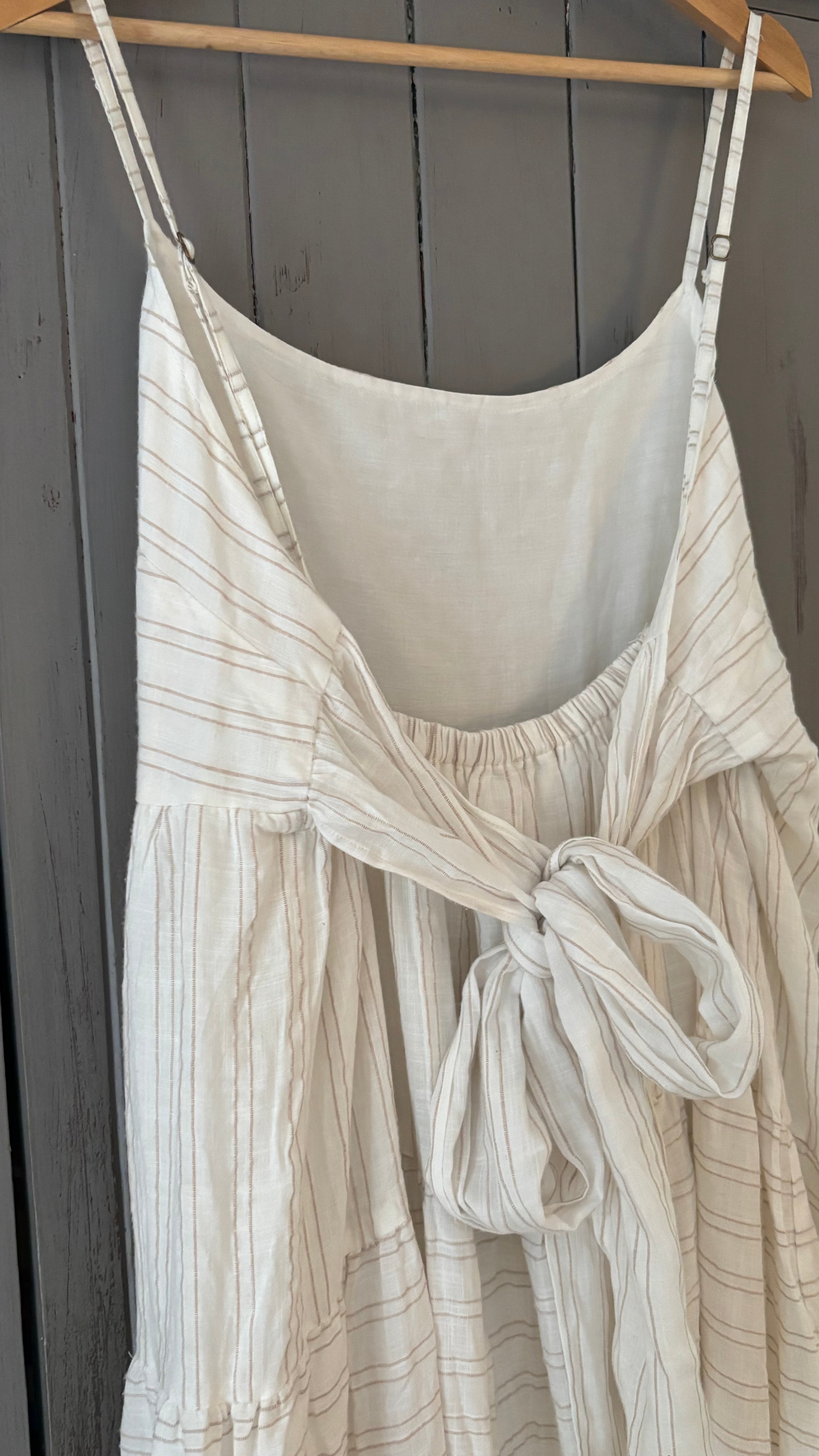 Light Cotton Cream Tiered Maxi Dress with Stripes