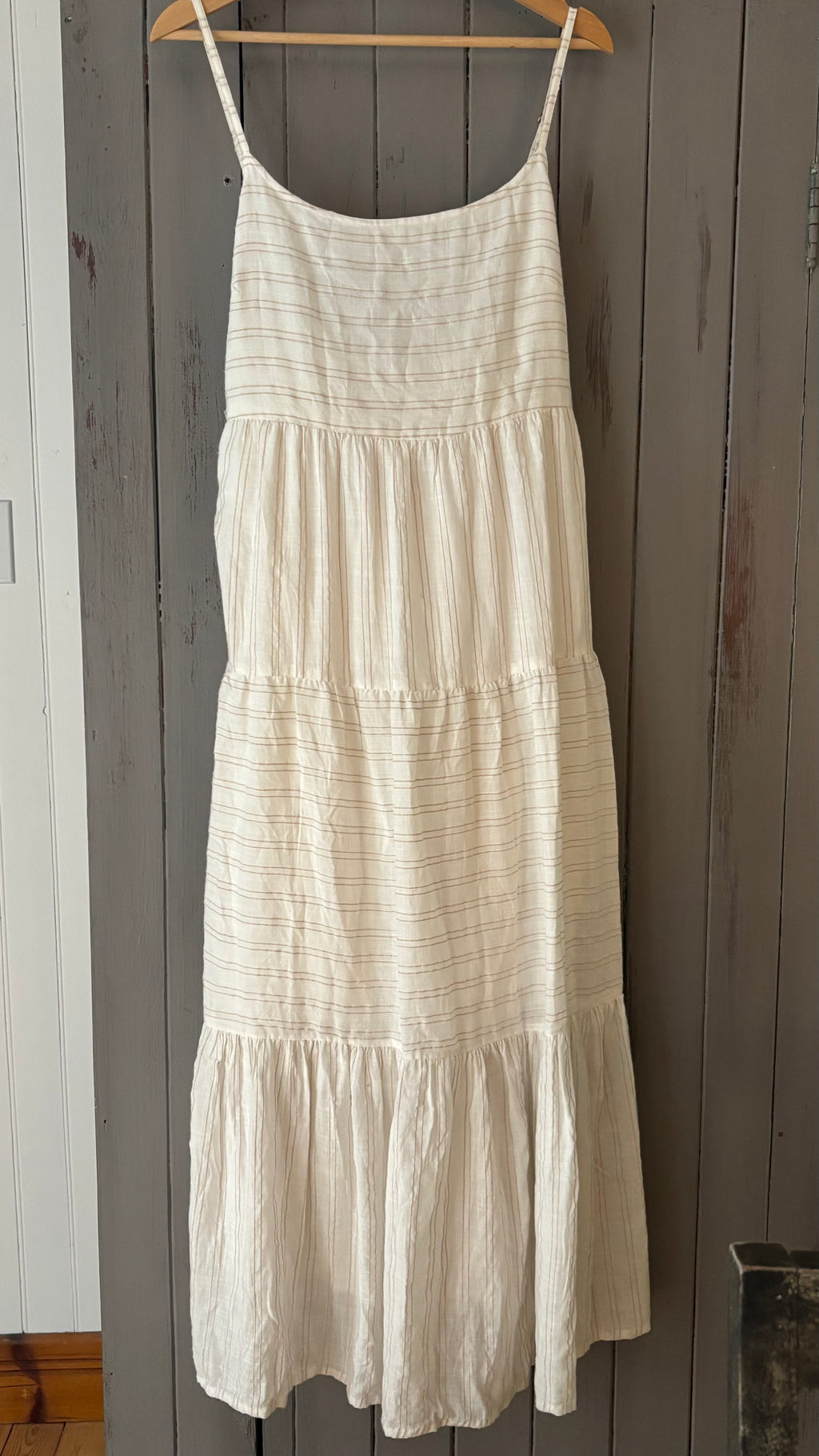 Light Cotton Cream Tiered Maxi Dress with Stripes