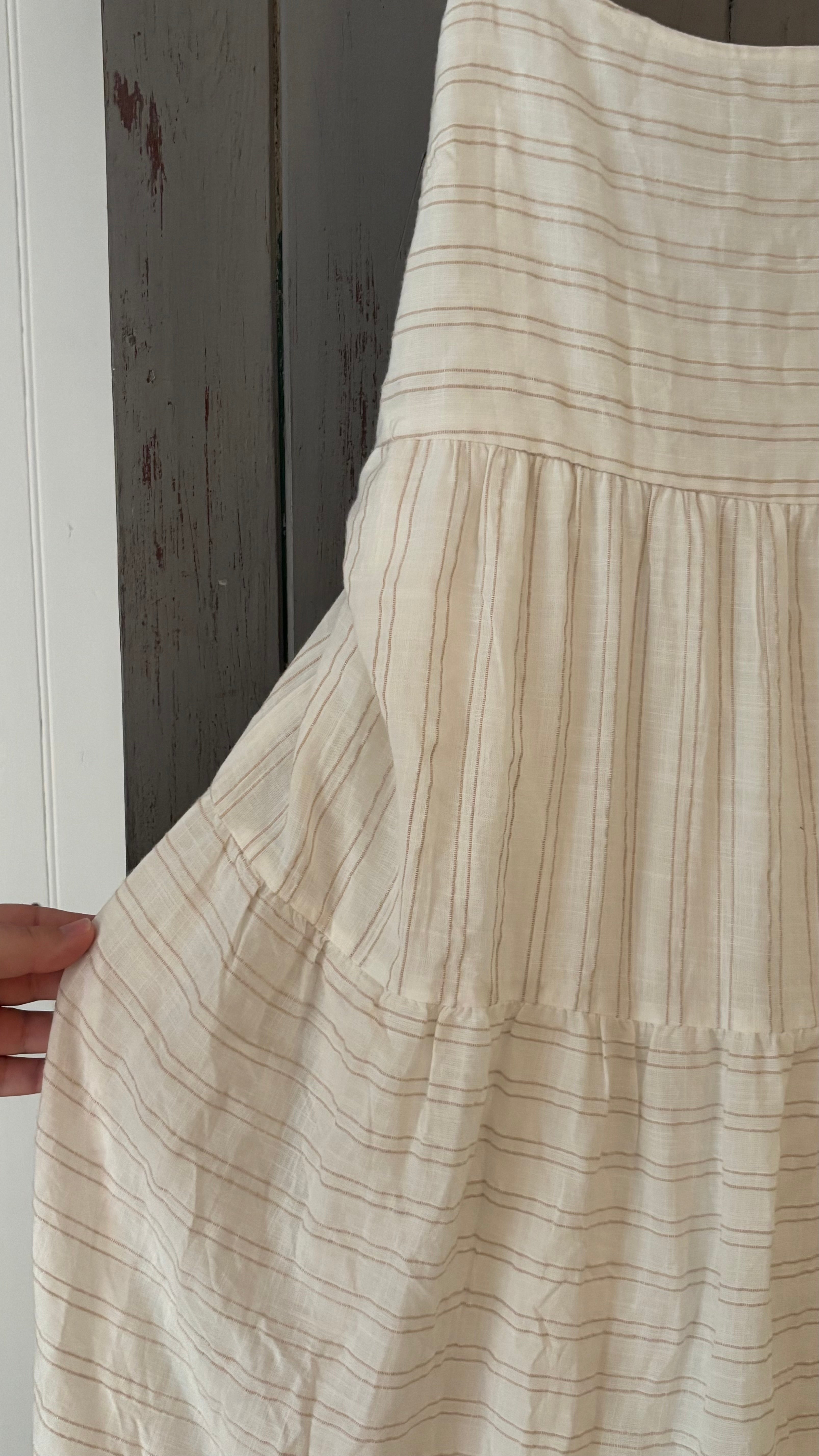 Light Cotton Cream Tiered Maxi Dress with Stripes
