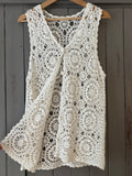 1990s White Crochet Vest | Vintage Button Up Top