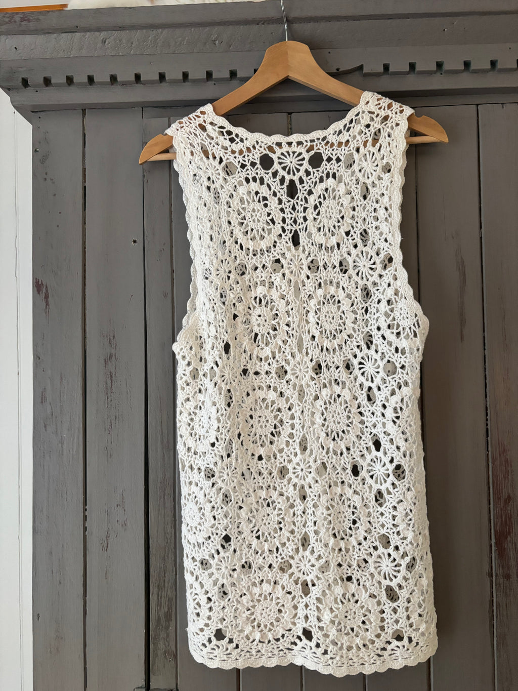 1990s White Crochet Vest | Vintage Button Up Top