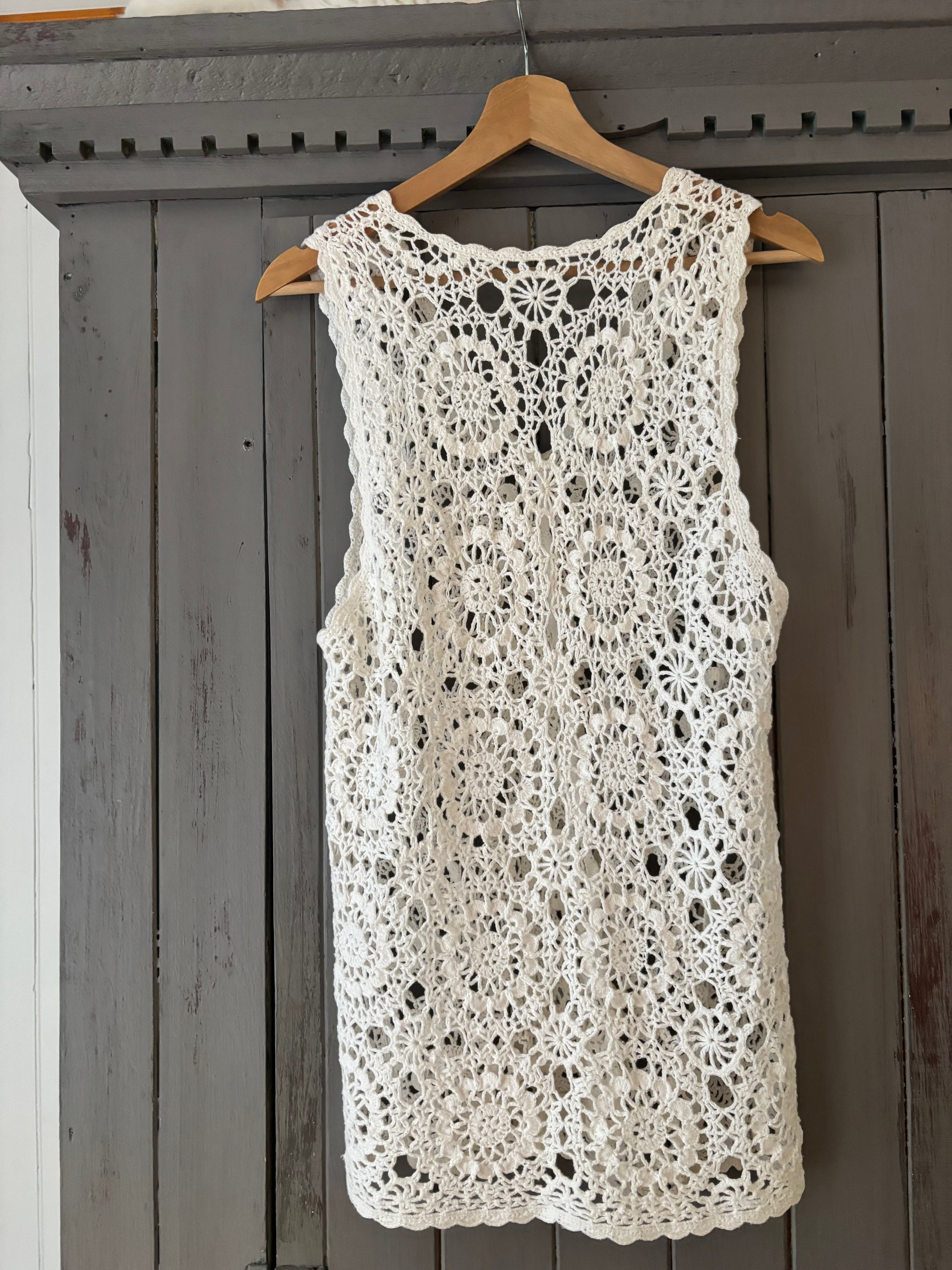 1990s White Crochet Vest | Vintage Button Up Top