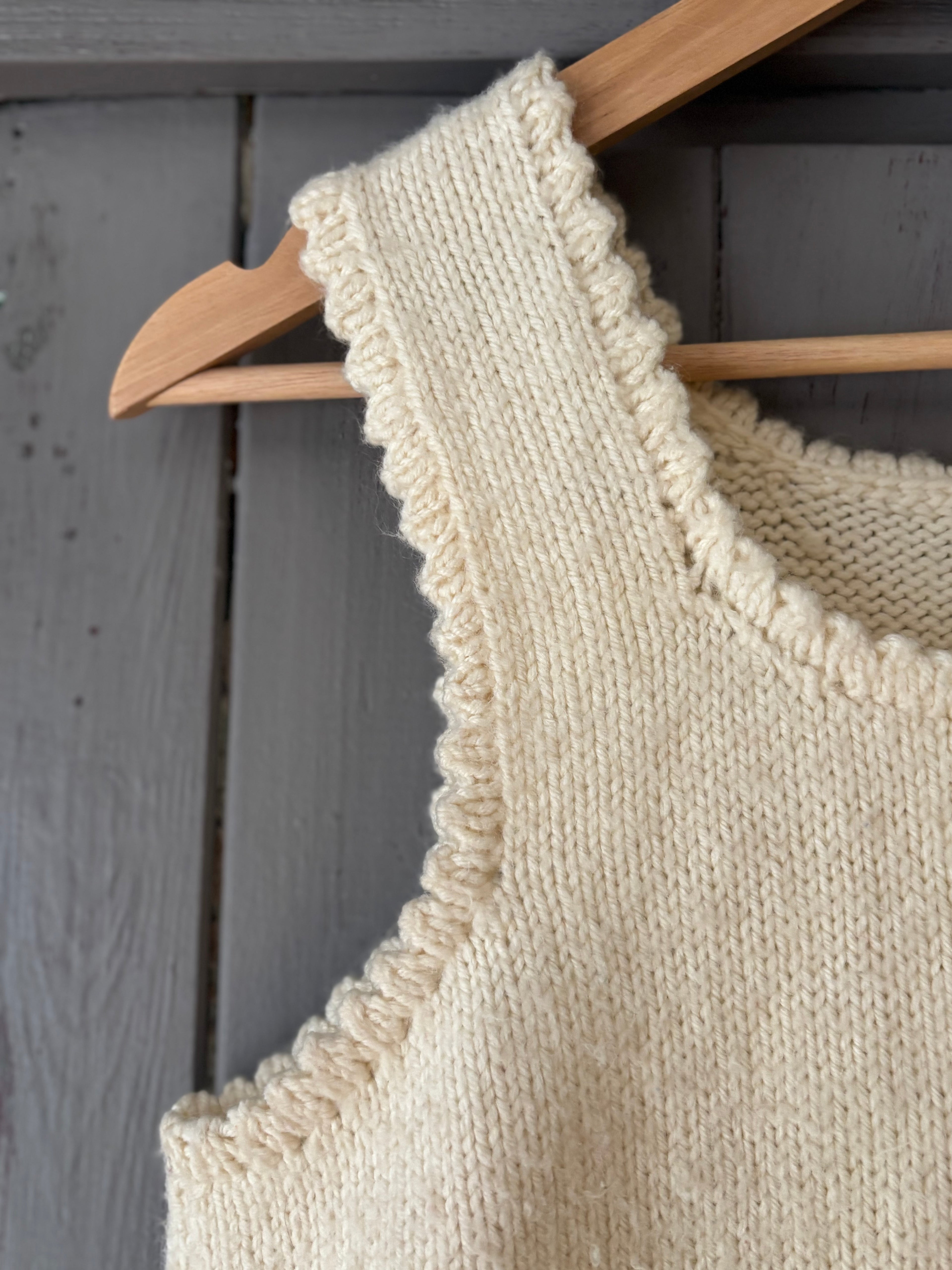 Handknit Cream Vest Top with Scallop Trim