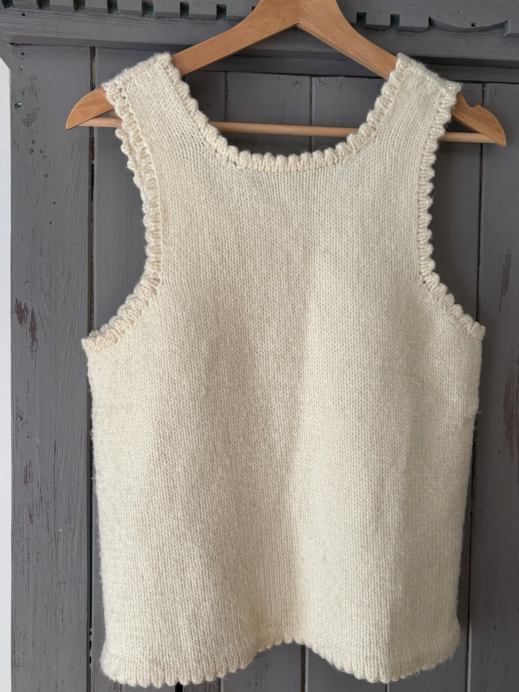 Handknit Cream Vest Top with Scallop Trim