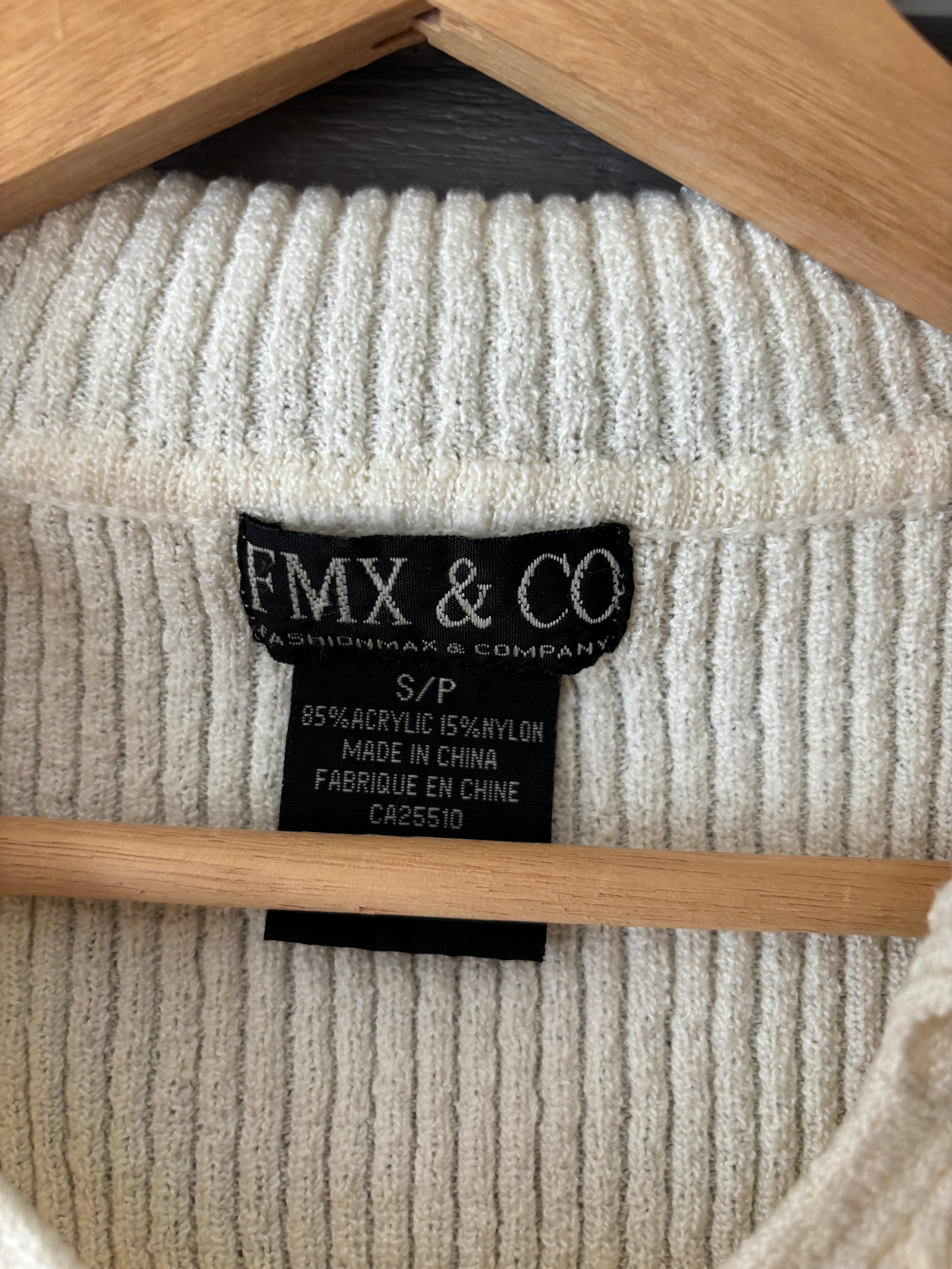 1990s Cream Ribbed Polo Top