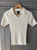 1990s Cream Ribbed Polo Top