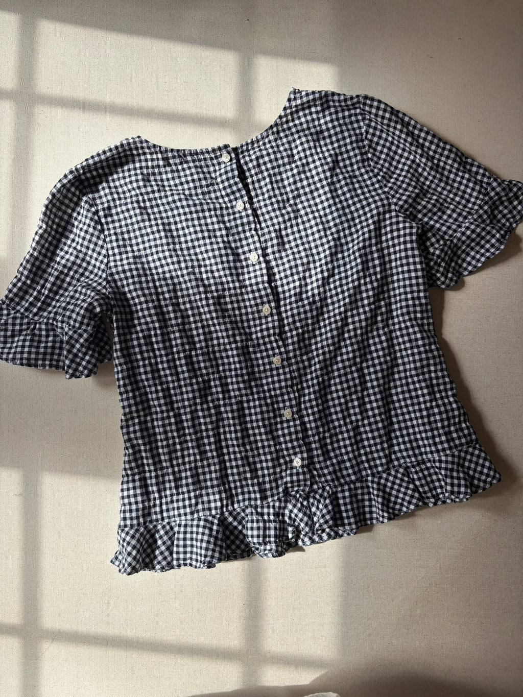 Gingham Light Cotton Button-Up Top