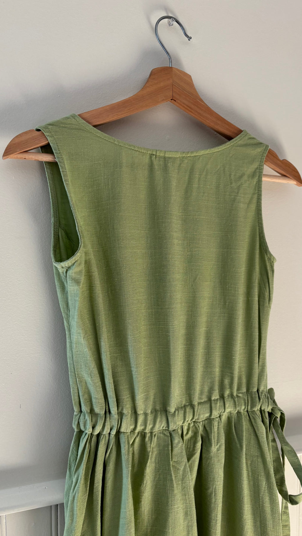 Y2K Green Linen Midi Dress with Tie