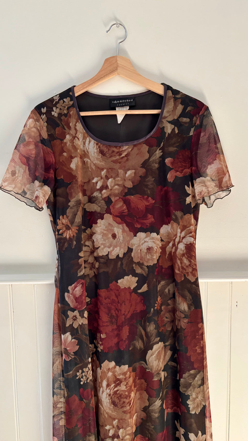 1990s Floral Maxi Dress with Sheer Overlay
