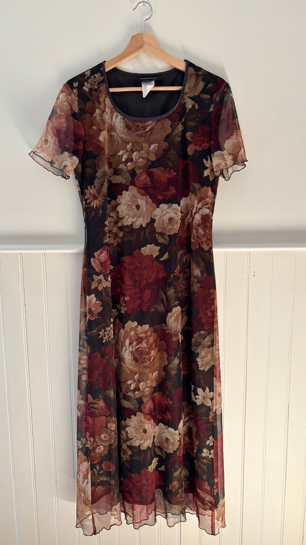 1990s Floral Maxi Dress with Sheer Overlay
