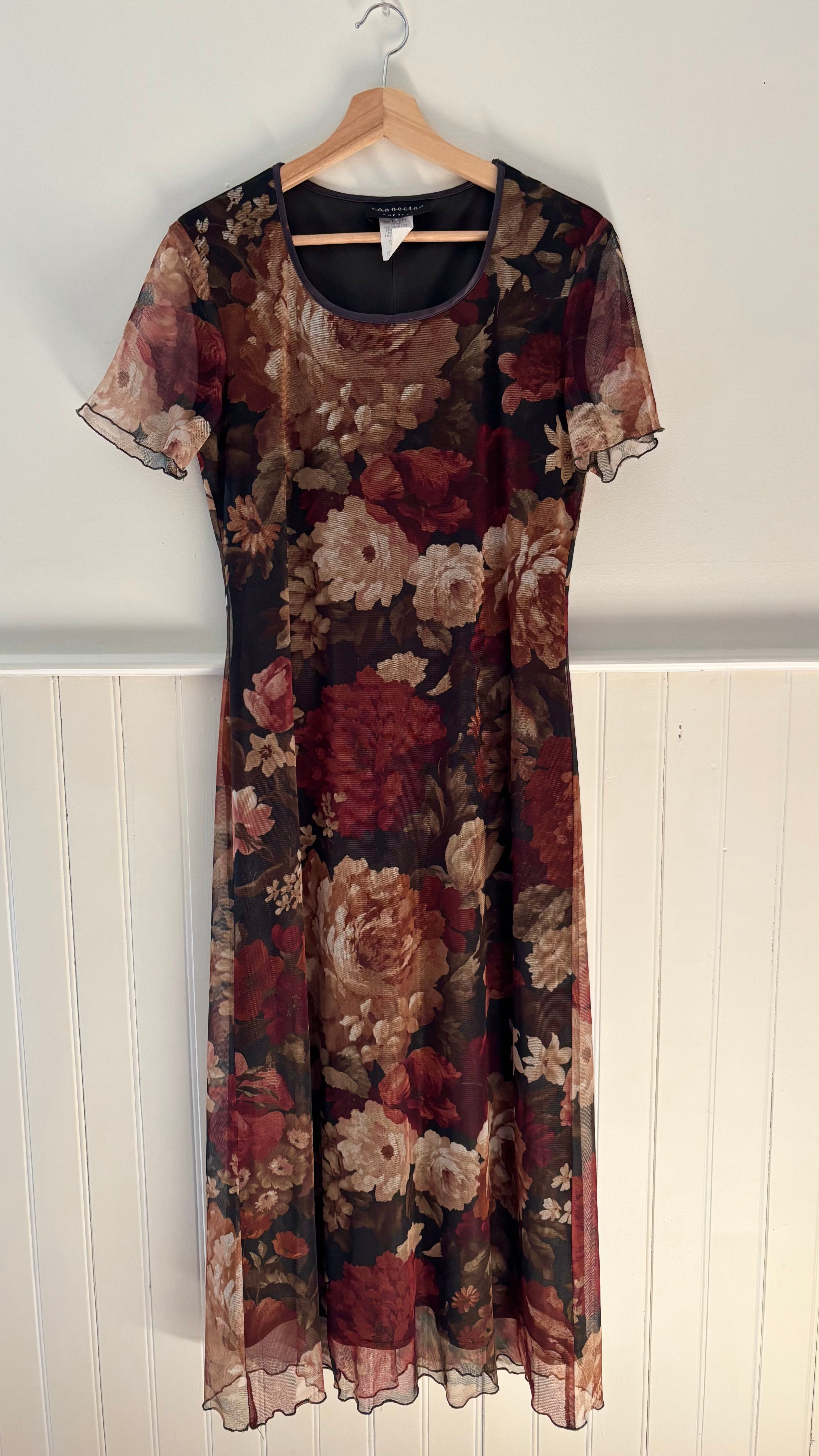 1990s Floral Maxi Dress with Sheer Overlay