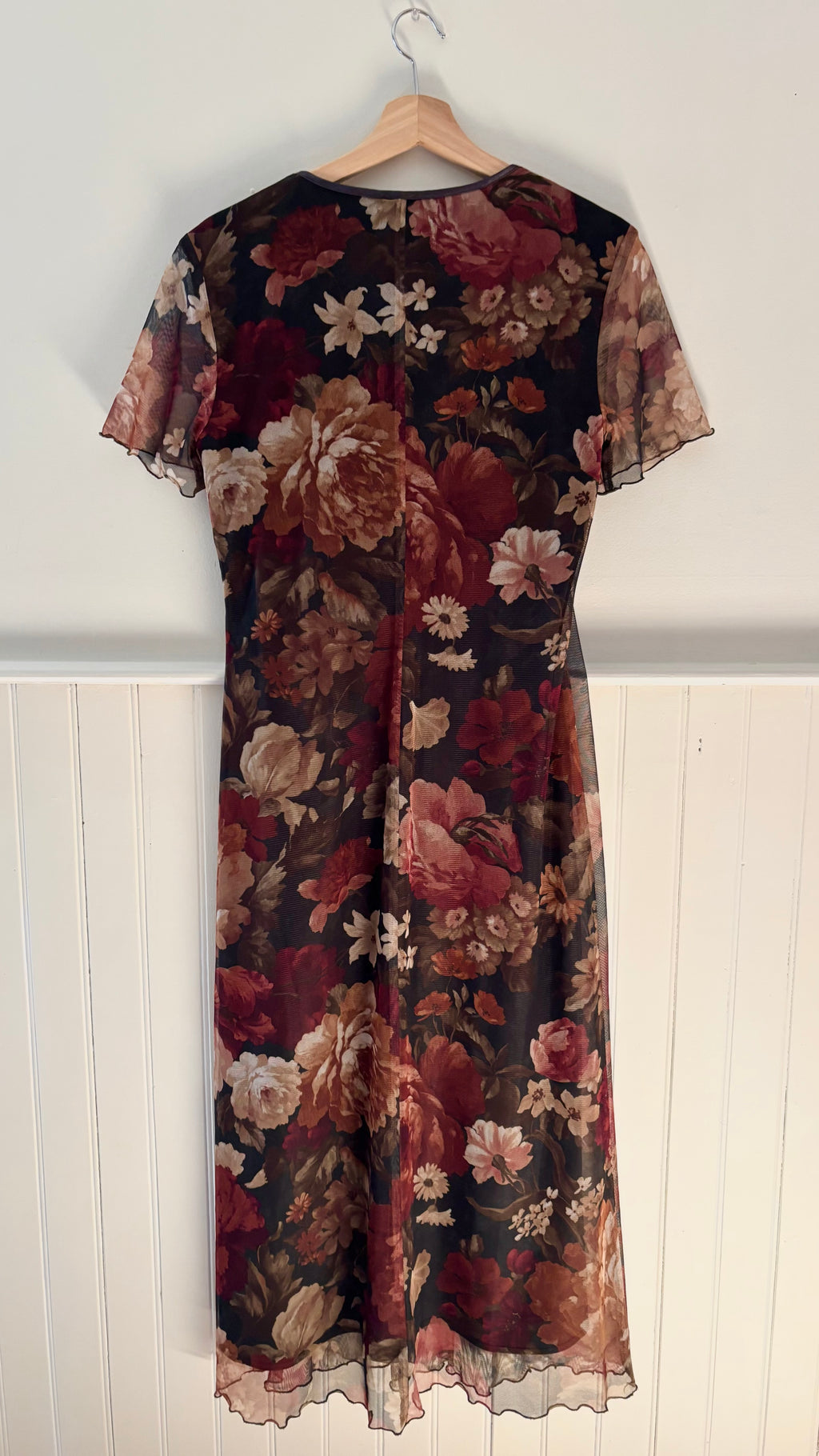 1990s Floral Maxi Dress with Sheer Overlay