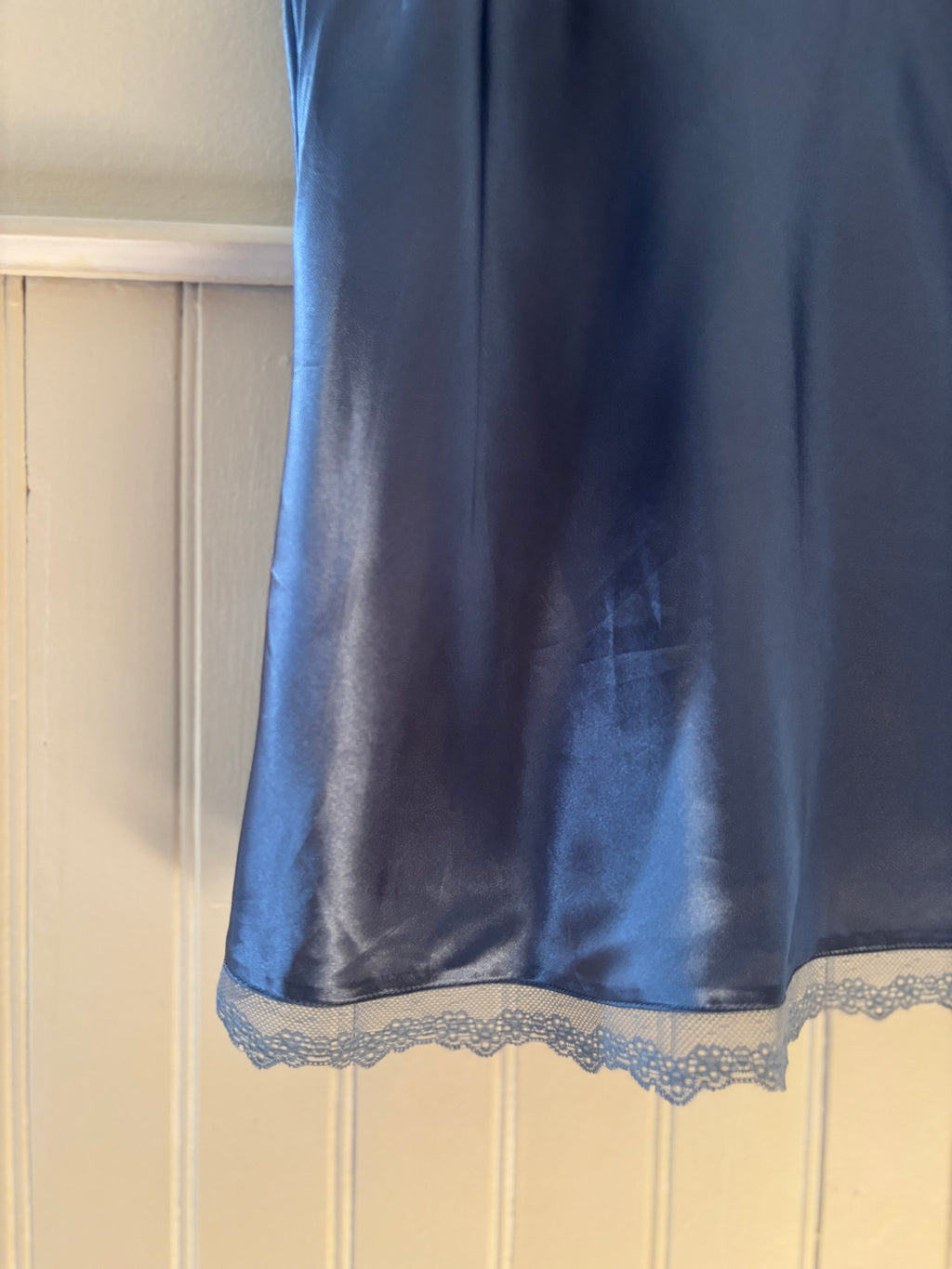 Y2K Blue Satin Camisole with Bow & Lace Trim