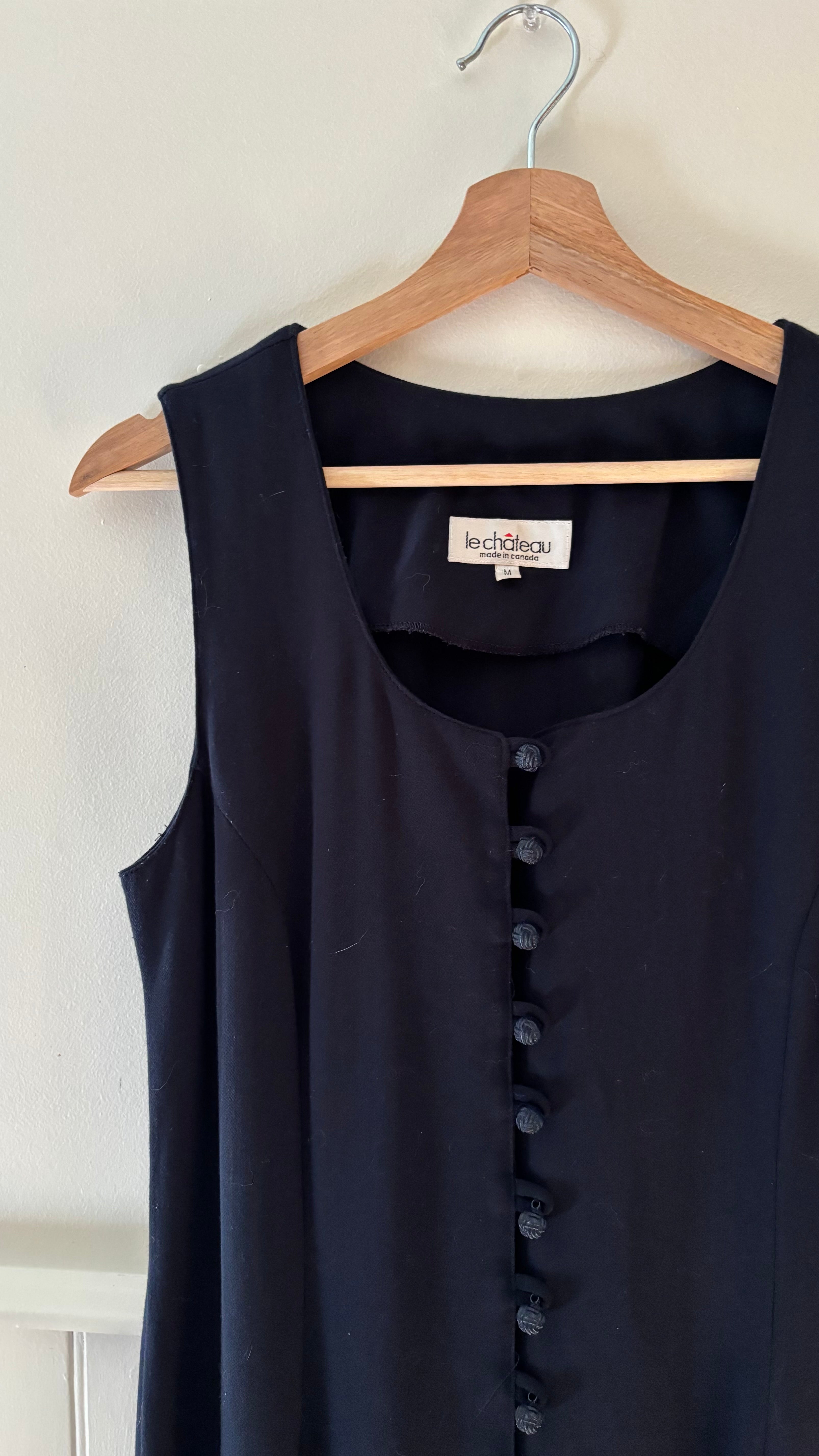 1990s Navy Blue Button-Front Maxi Dress