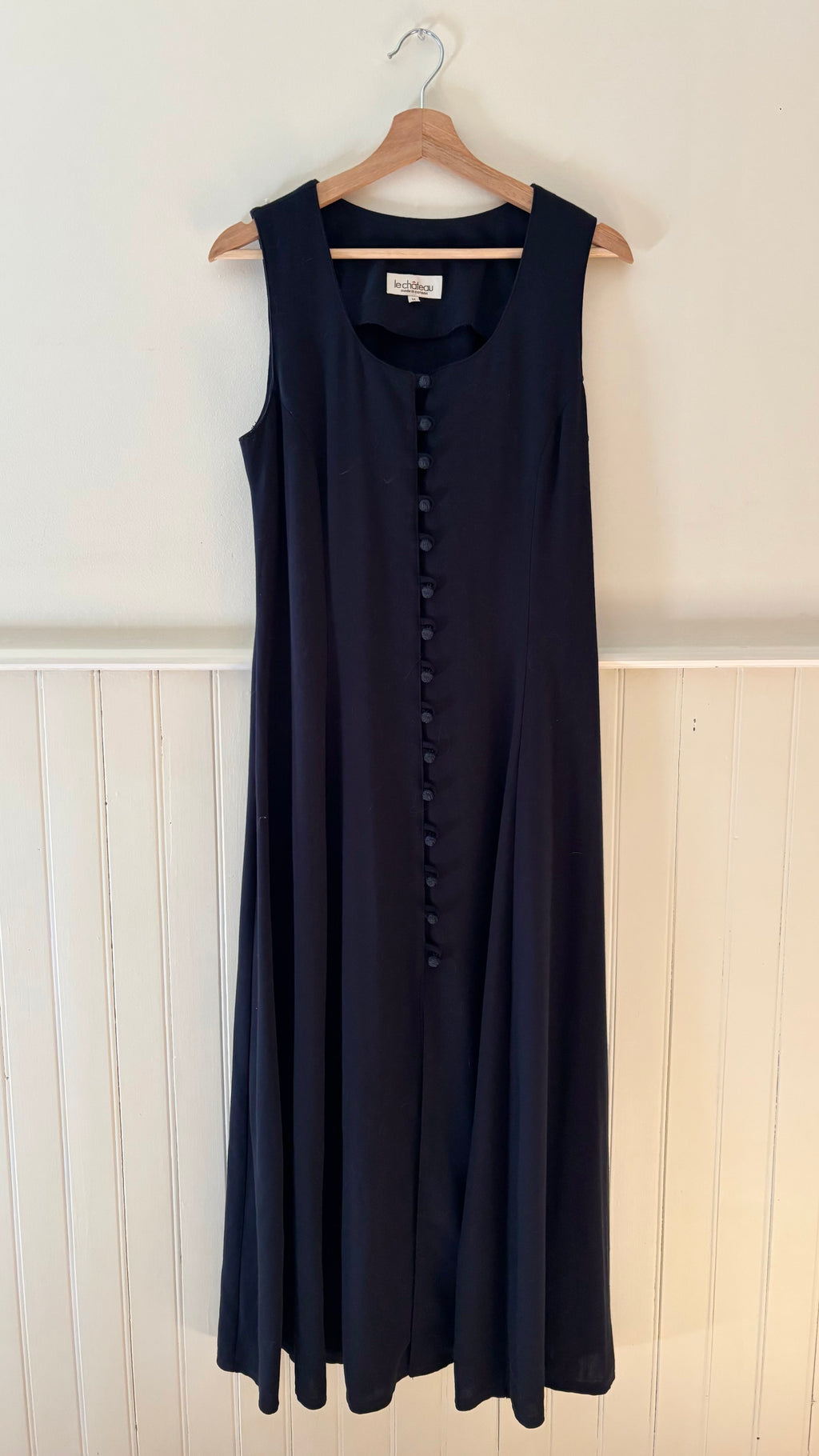 1990s Navy Blue Button-Front Maxi Dress