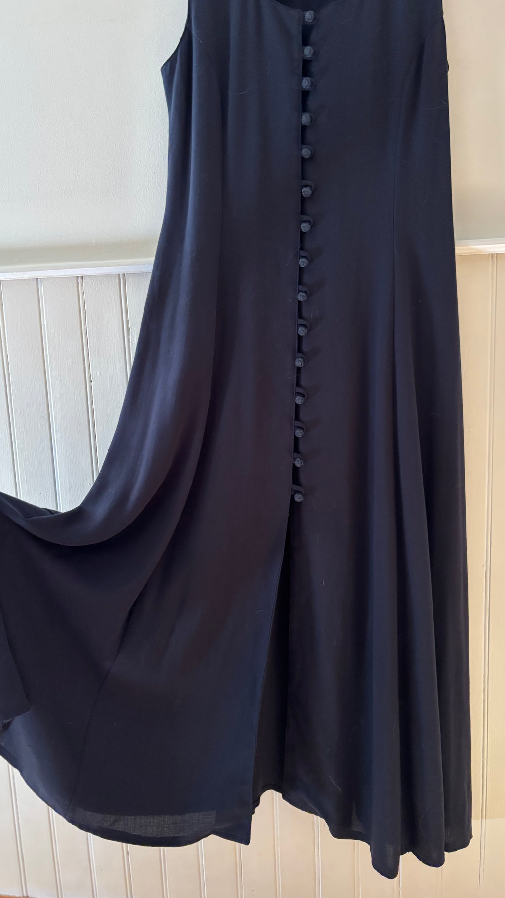 1990s Navy Blue Button-Front Maxi Dress