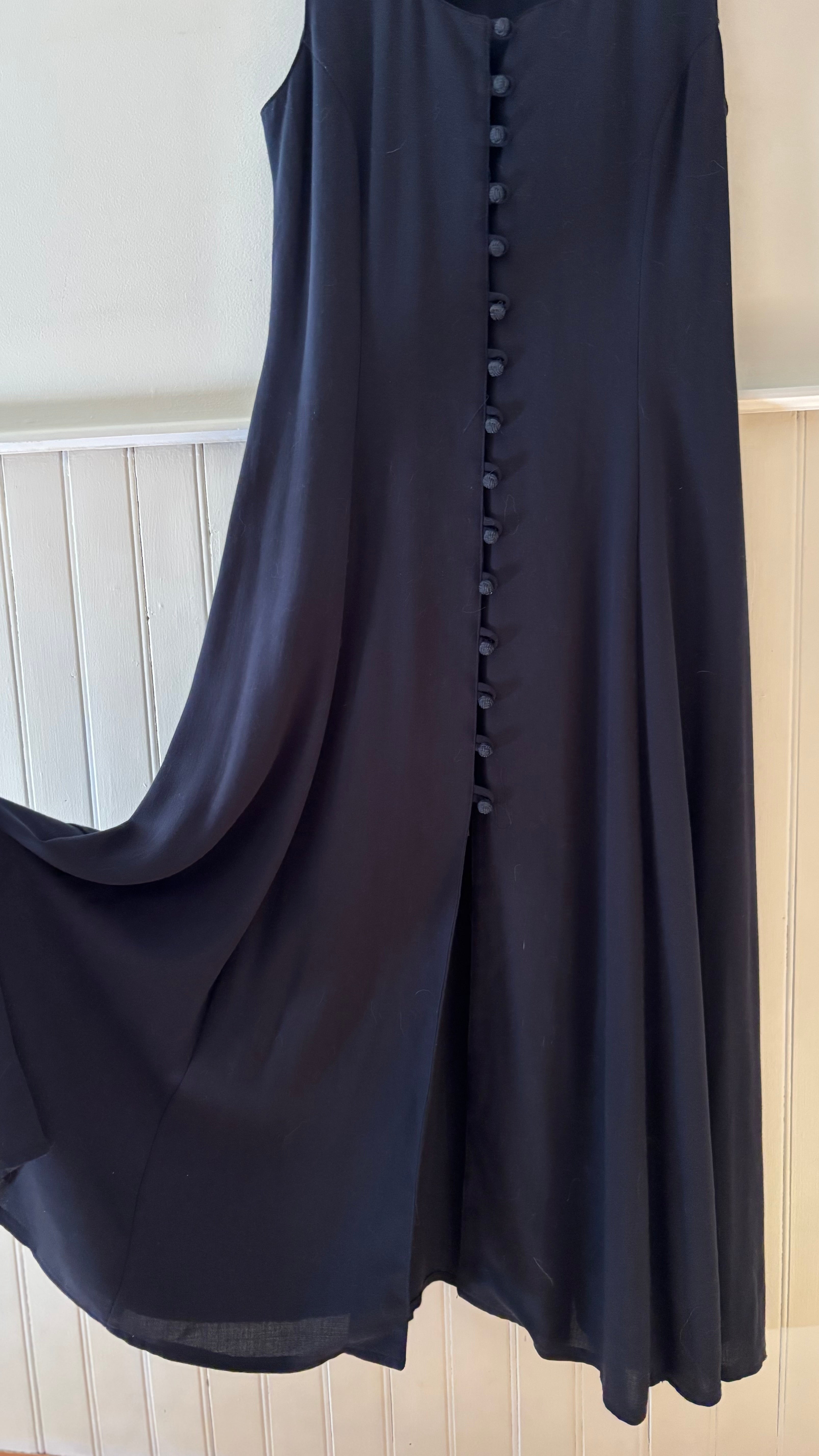 1990s Navy Blue Button-Front Maxi Dress