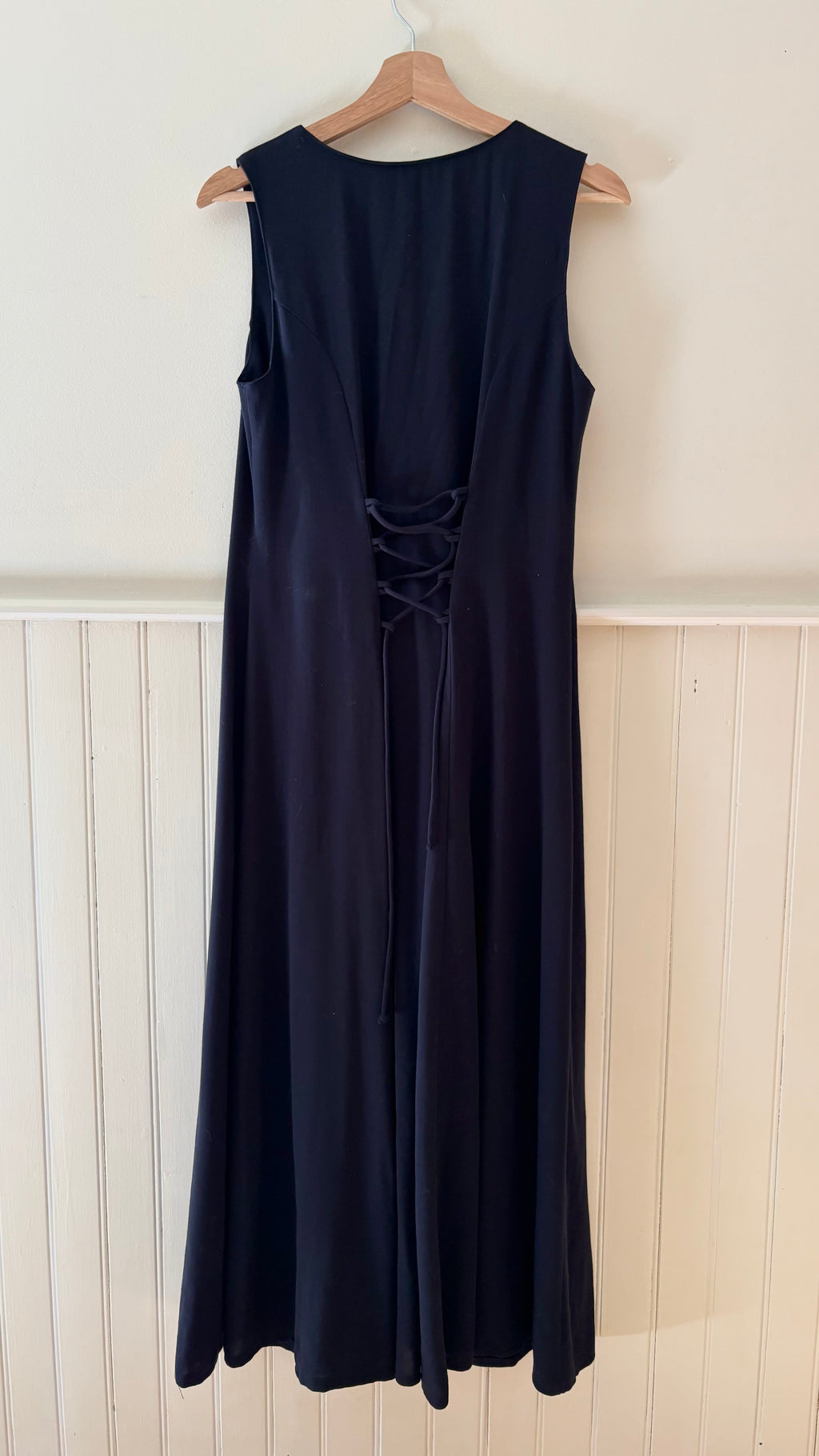 1990s Navy Blue Button-Front Maxi Dress