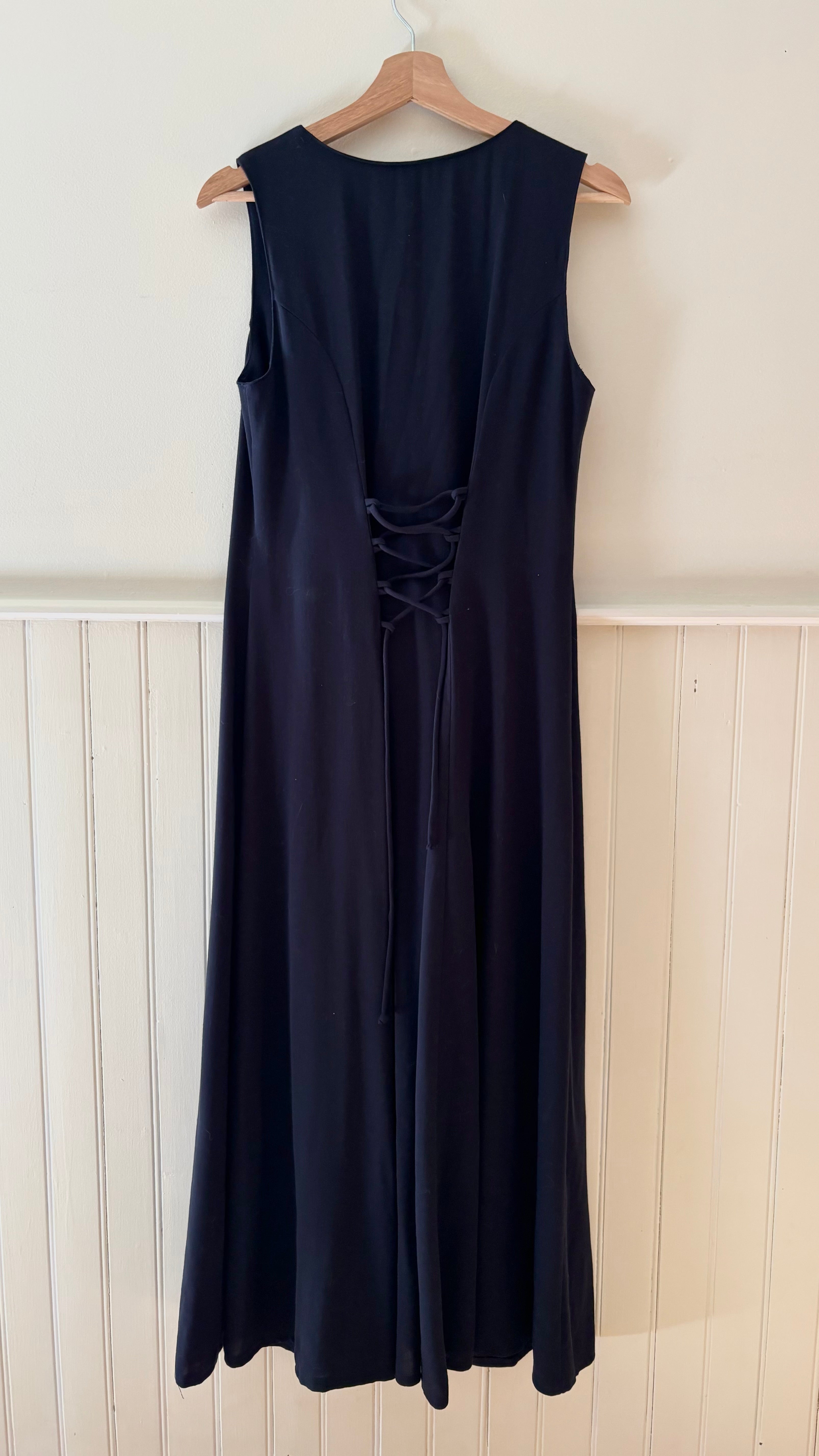 1990s Navy Blue Button-Front Maxi Dress