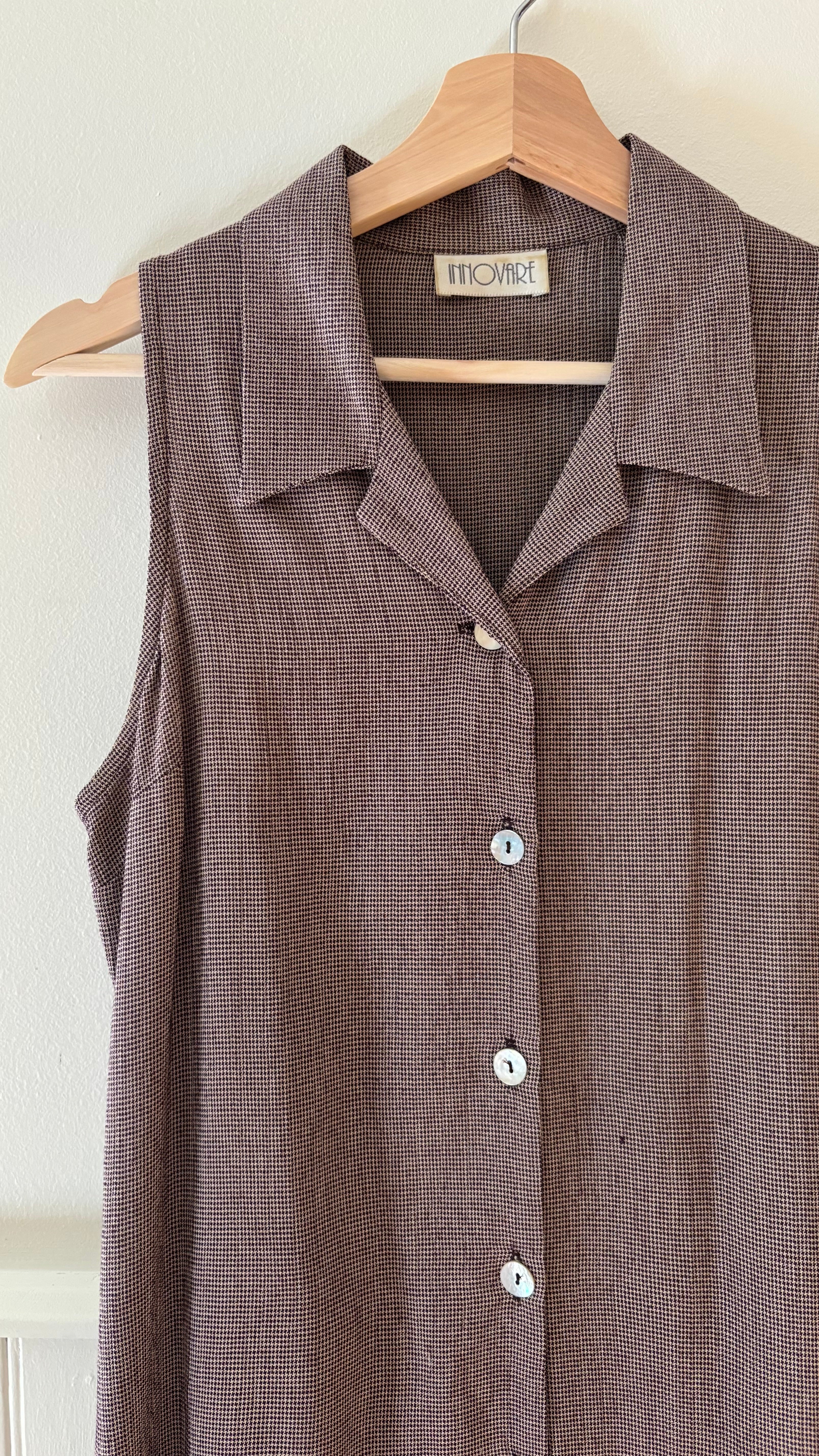 1990s Brown Button-Front Collared Maxi Dress