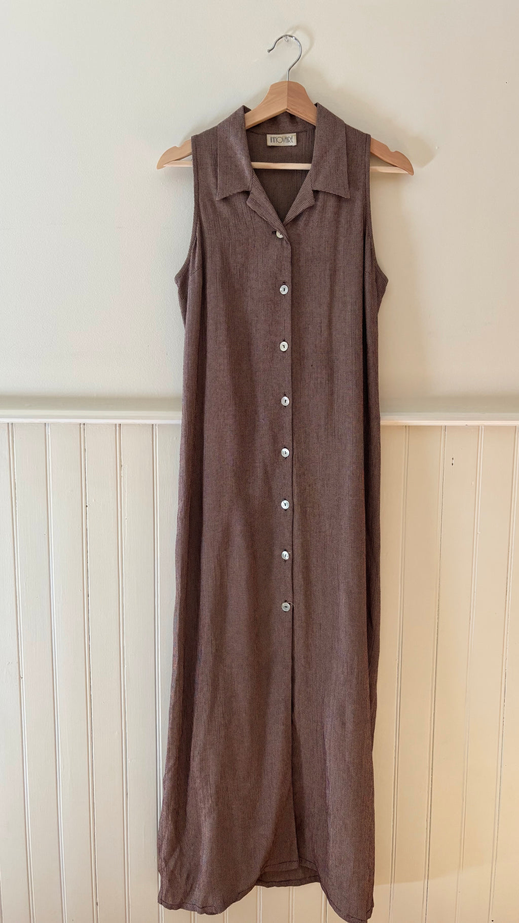 1990s Brown Button-Front Collared Maxi Dress