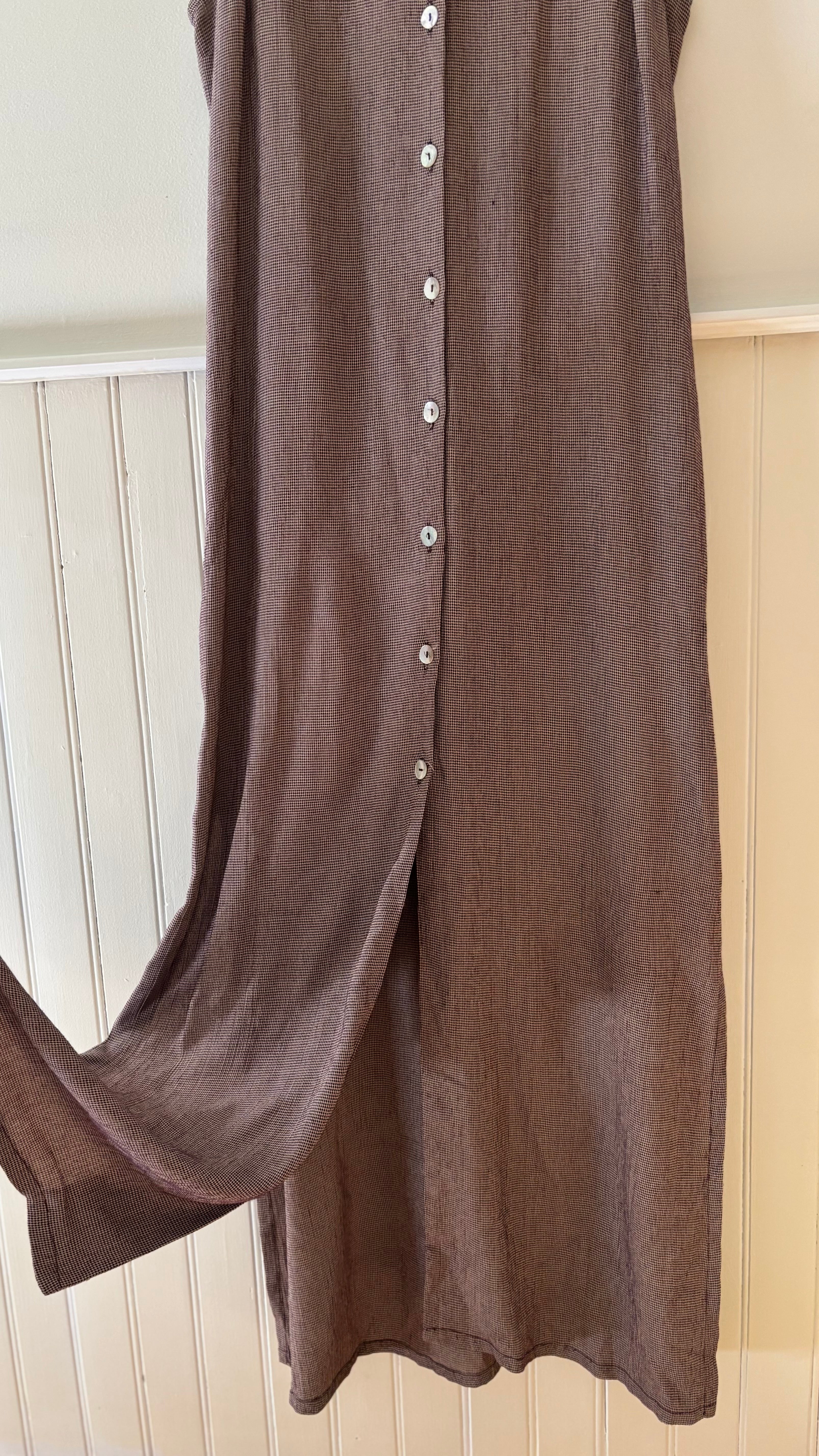1990s Brown Button-Front Collared Maxi Dress