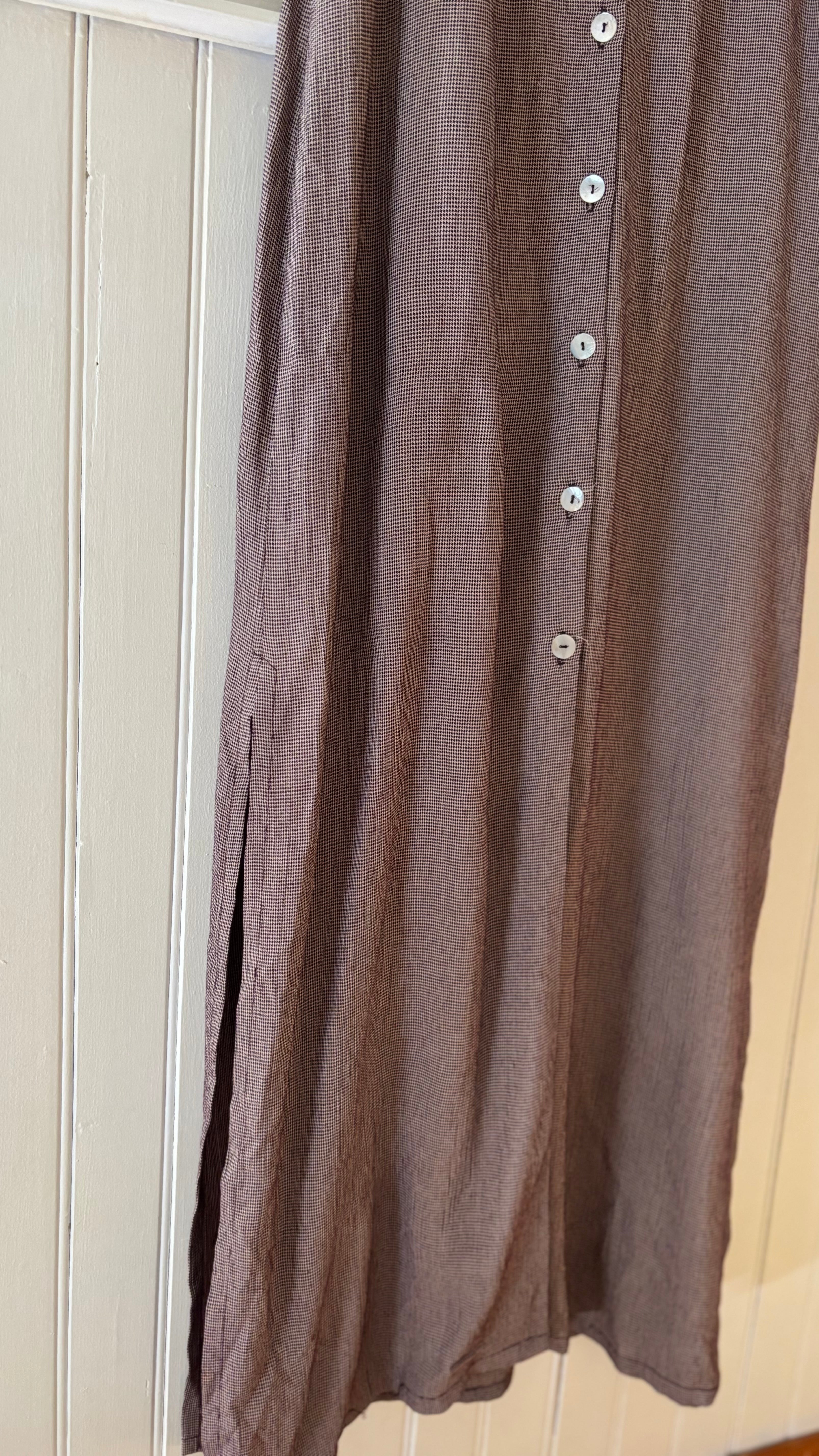 1990s Brown Button-Front Collared Maxi Dress