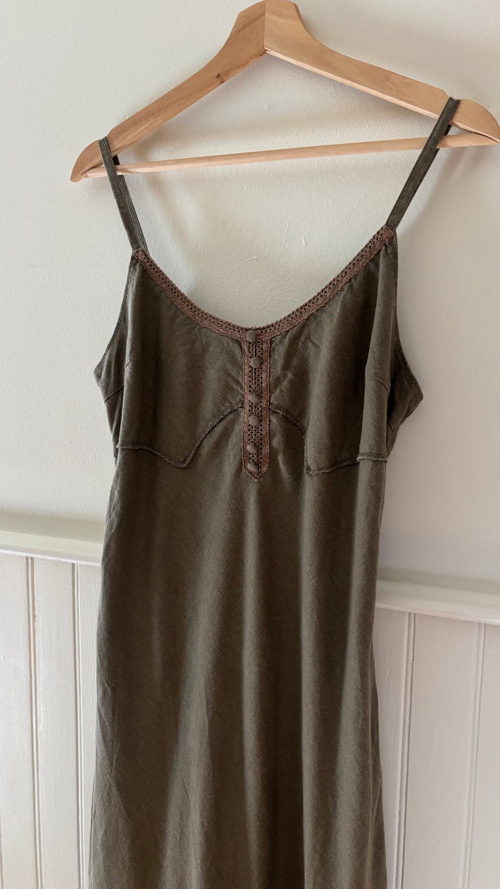 1990s Linen Dress with Asymmetrical Hem & Roses