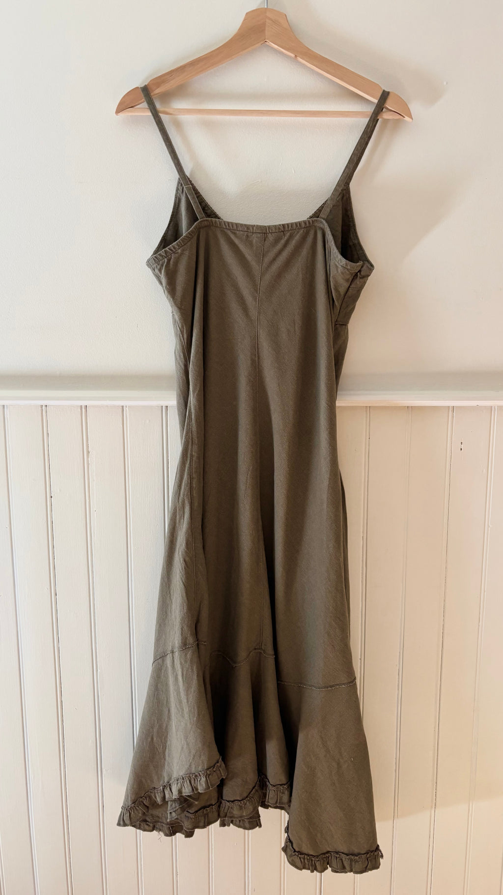 1990s Linen Dress with Asymmetrical Hem & Roses