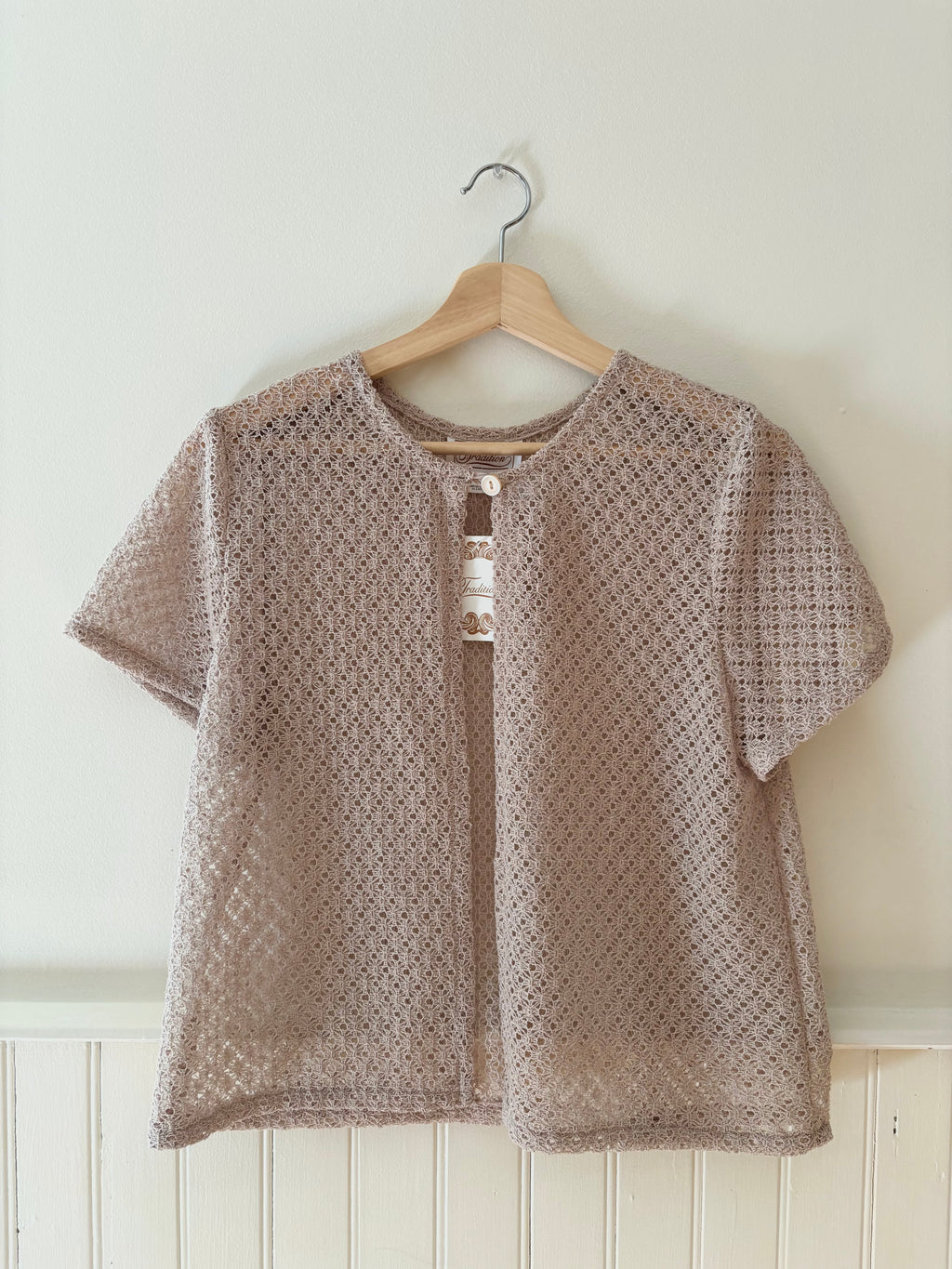 1990s Beige Short Sleeve Light Knit Cardigan