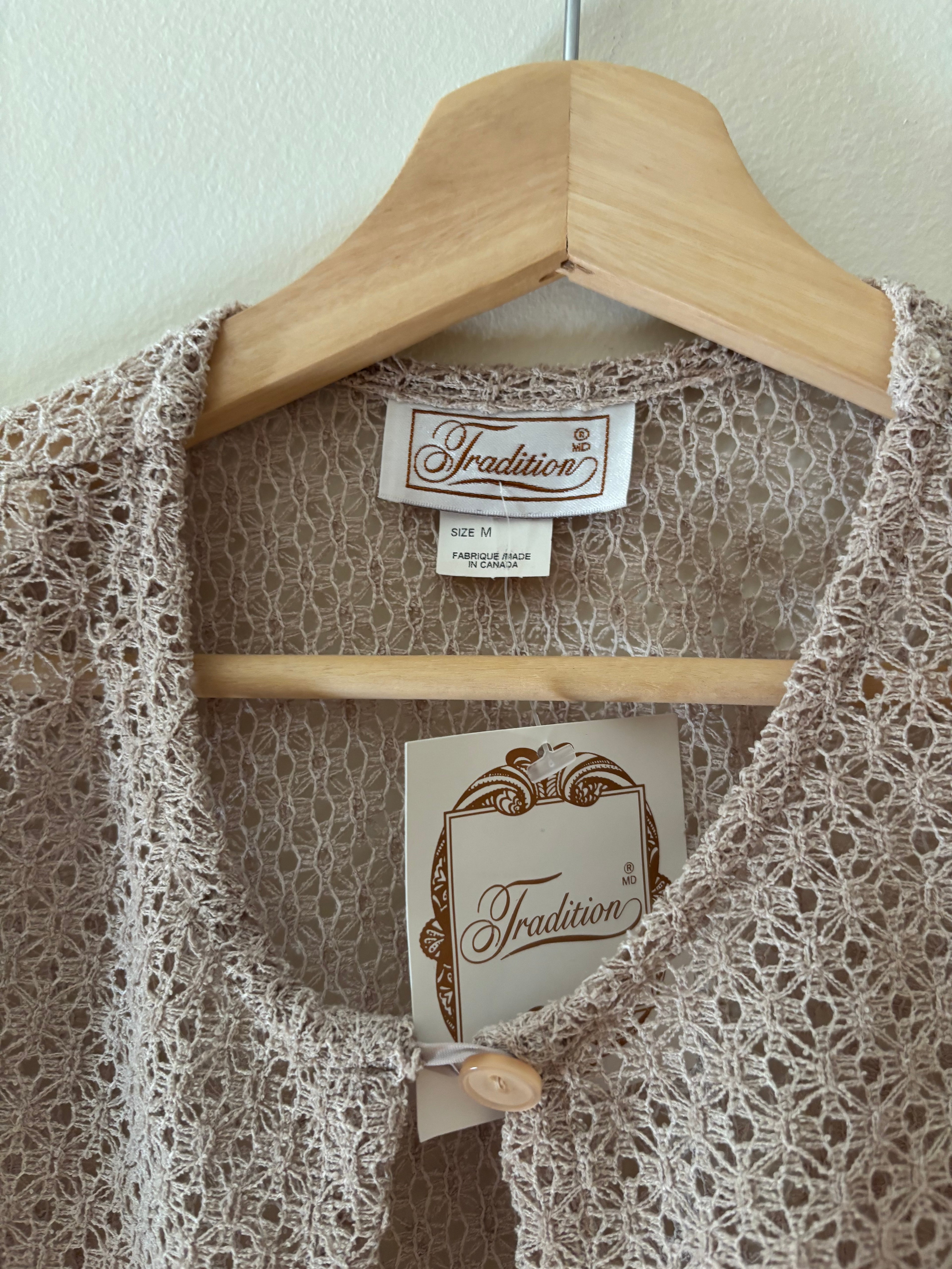 1990s Beige Short Sleeve Light Knit Cardigan