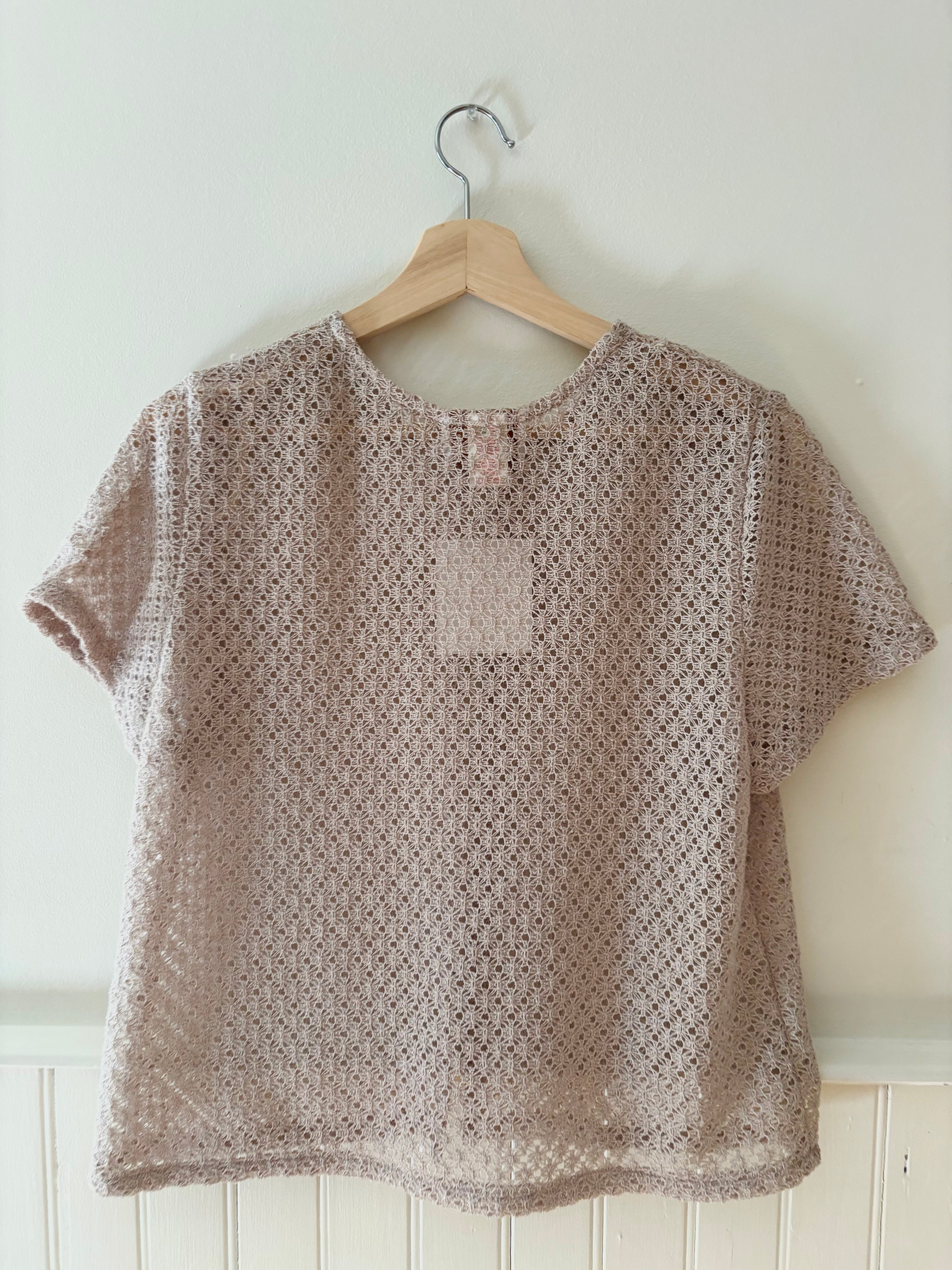 1990s Beige Short Sleeve Light Knit Cardigan