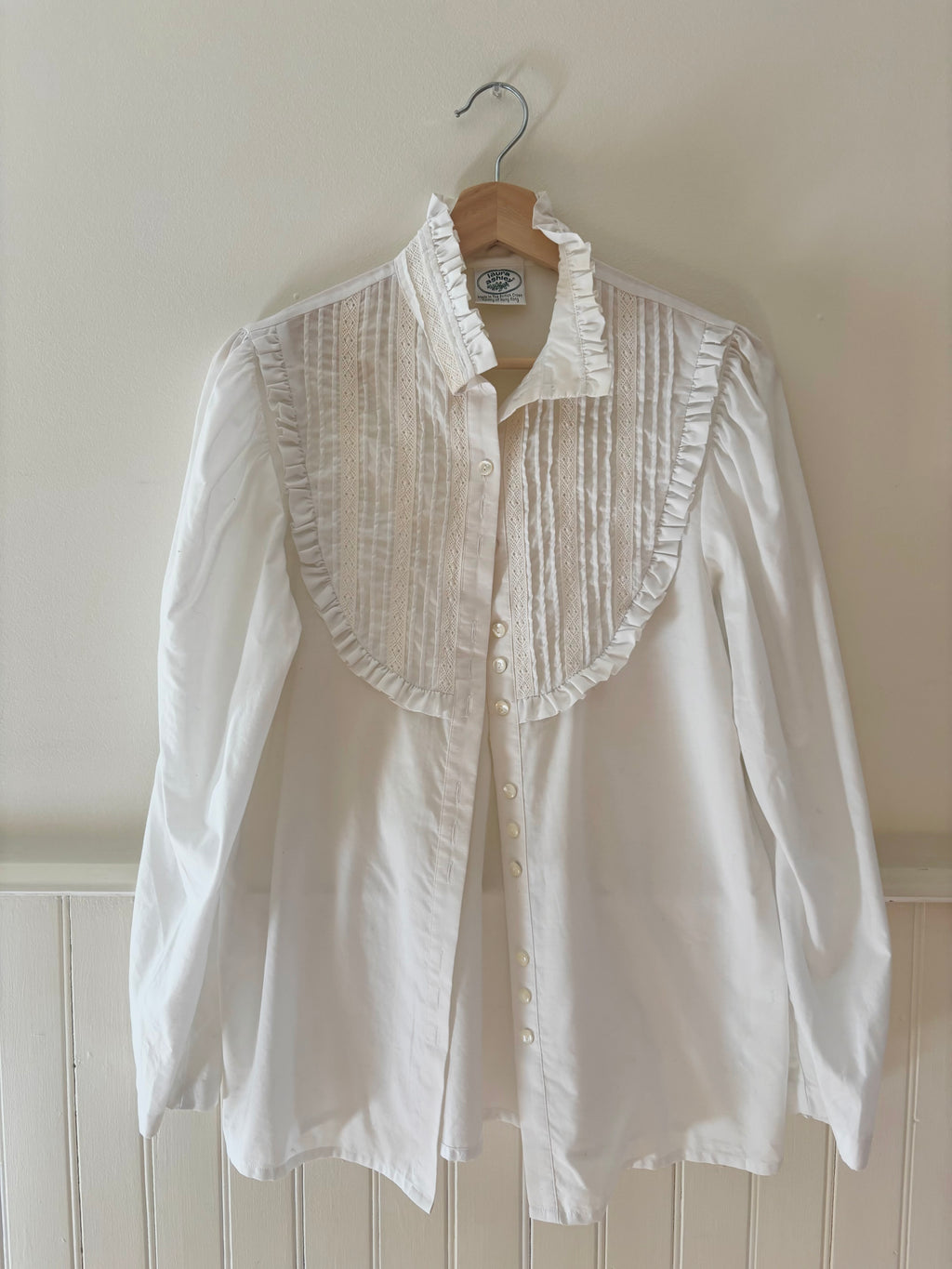 1990s Lace Puff Sleeve Cotton Blouse