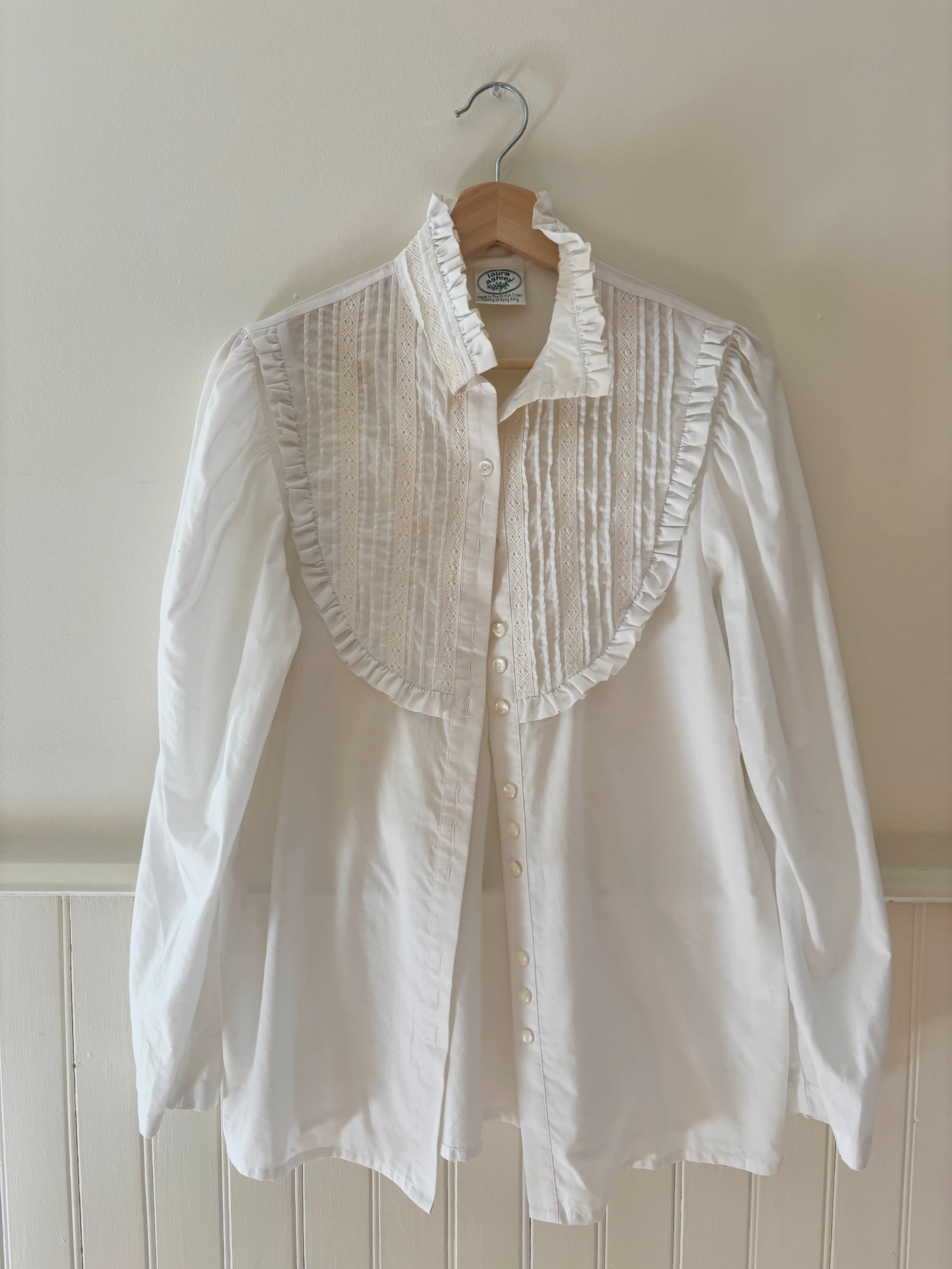 1990s Lace Puff Sleeve Cotton Blouse