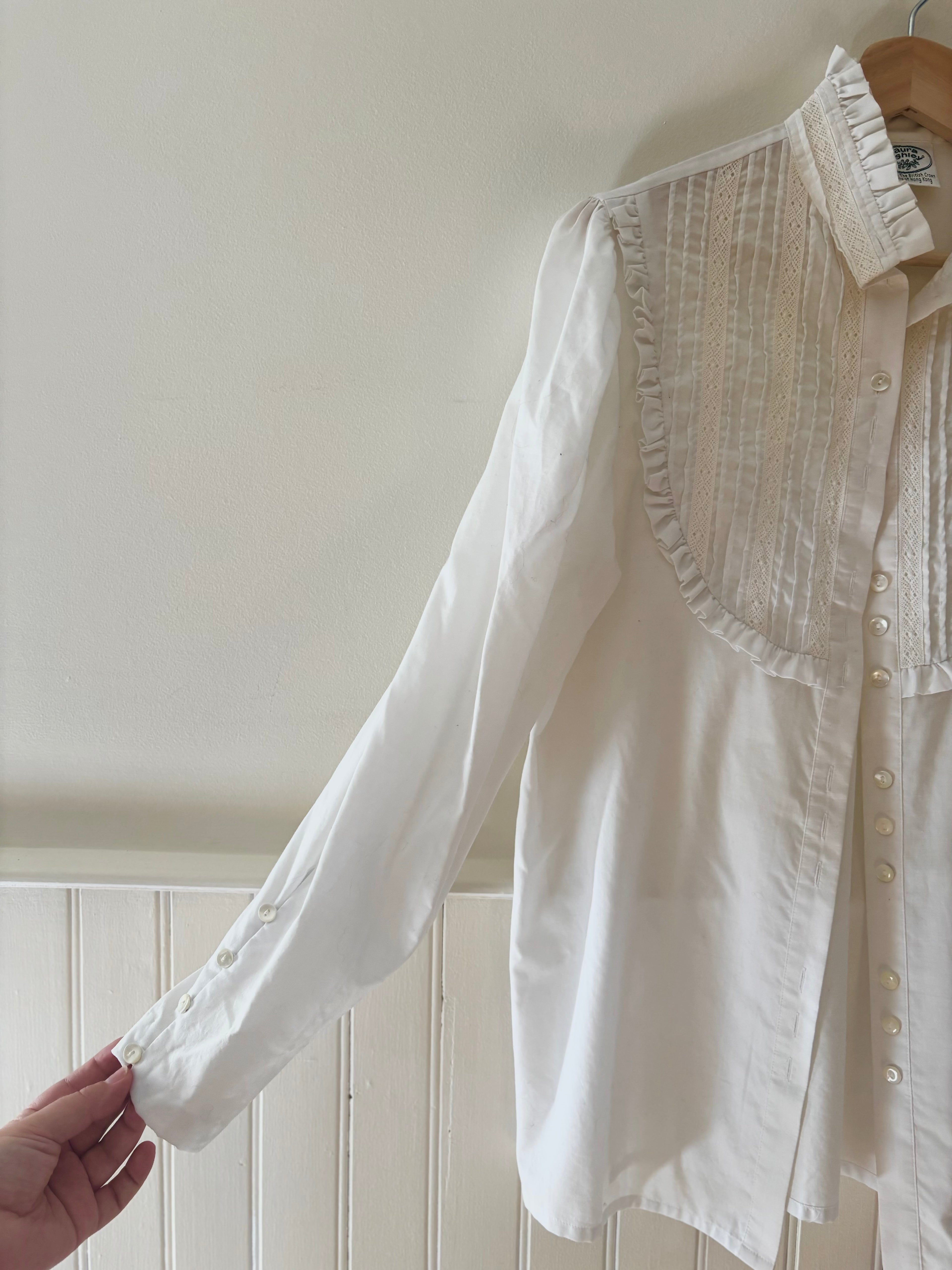 1990s Lace Puff Sleeve Cotton Blouse