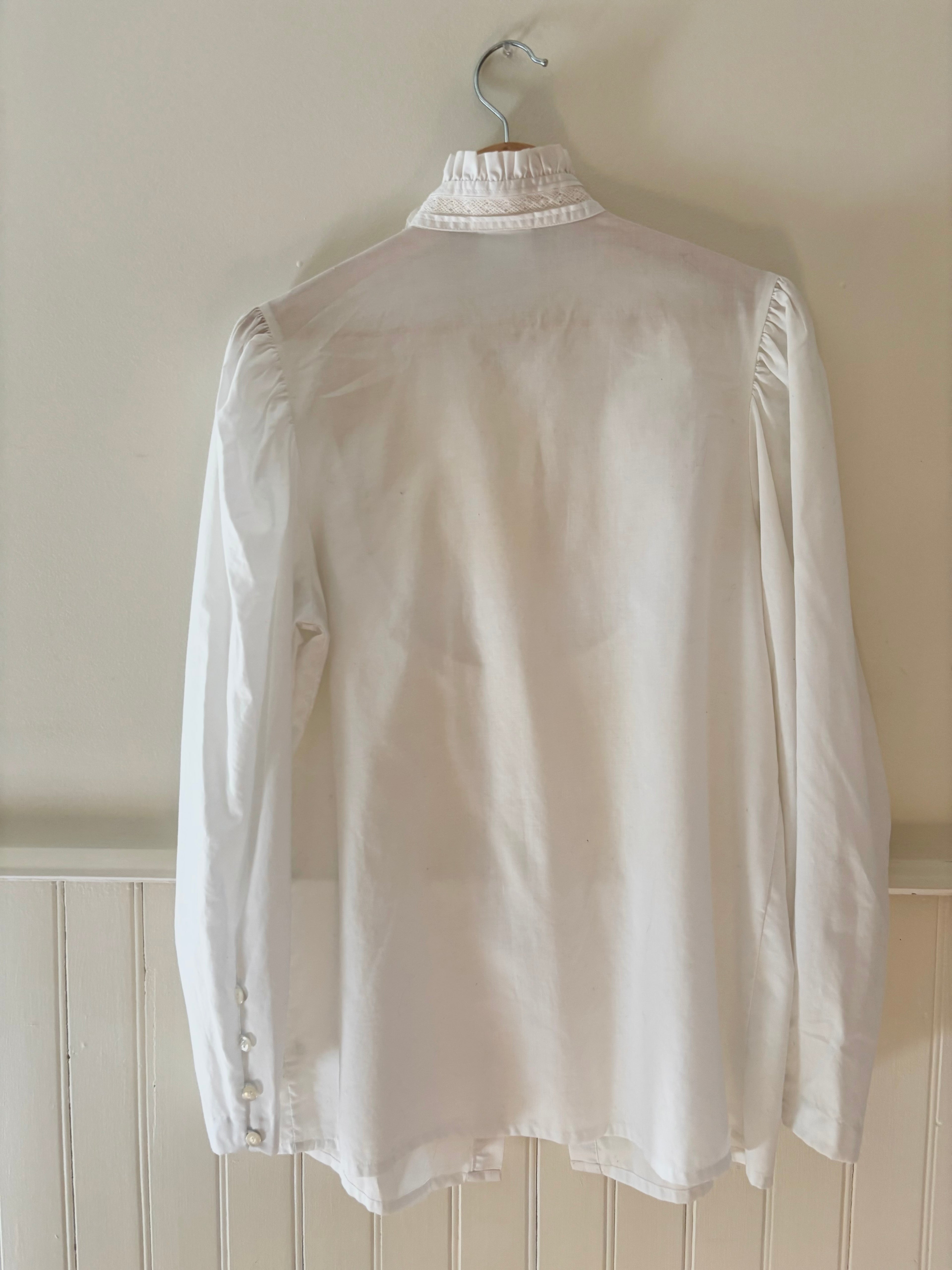1990s Lace Puff Sleeve Cotton Blouse