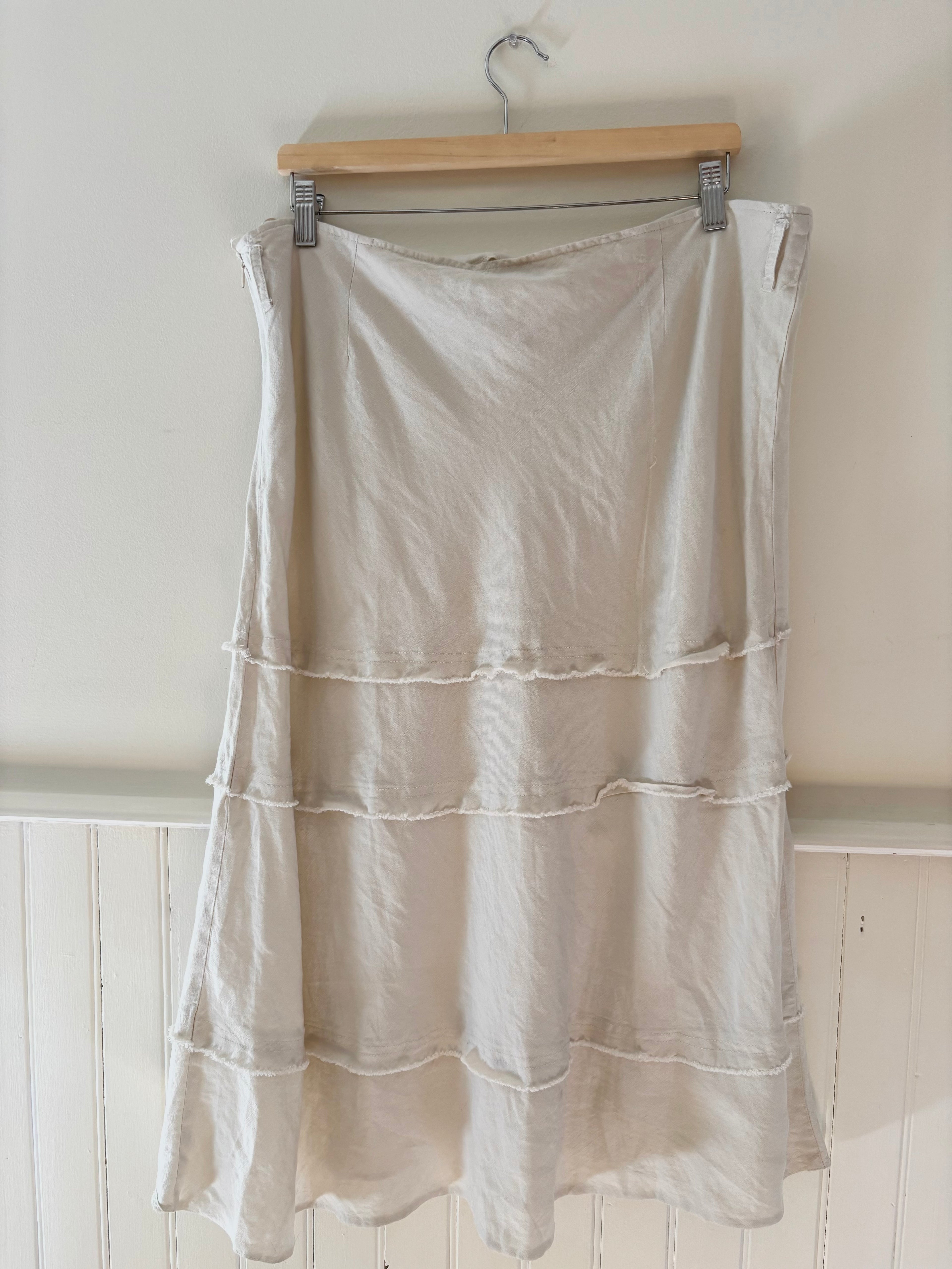 1990s Tiered Linen Maxi Skirt | size 38"