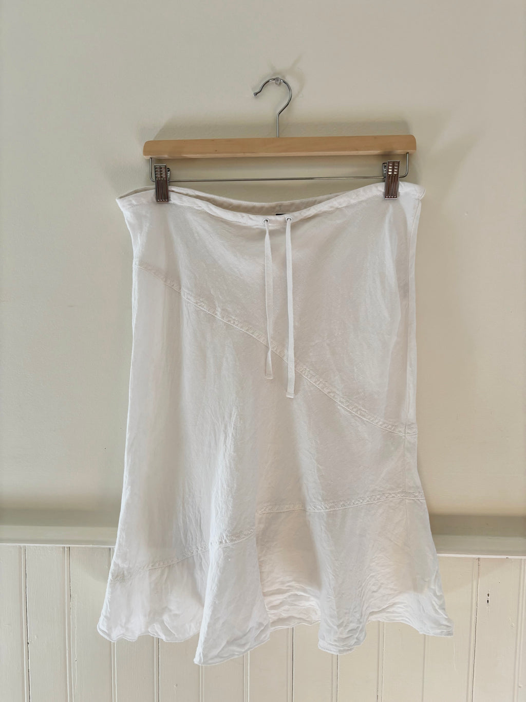 Y2K Linen Midi Skirt with Drawstring | size 32"