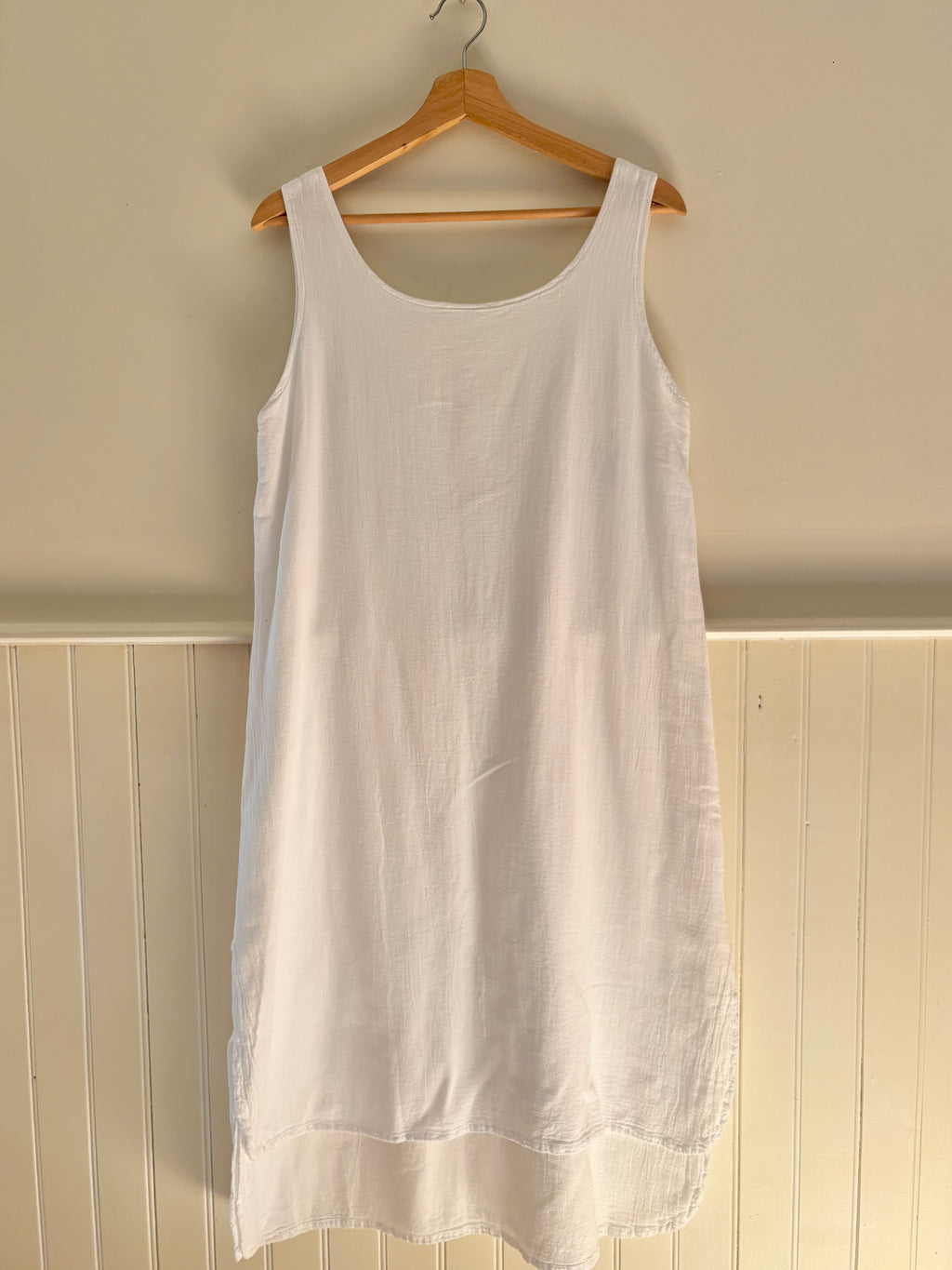 1990s Cotton Embroidered Midi Floral Dress with Double Hem