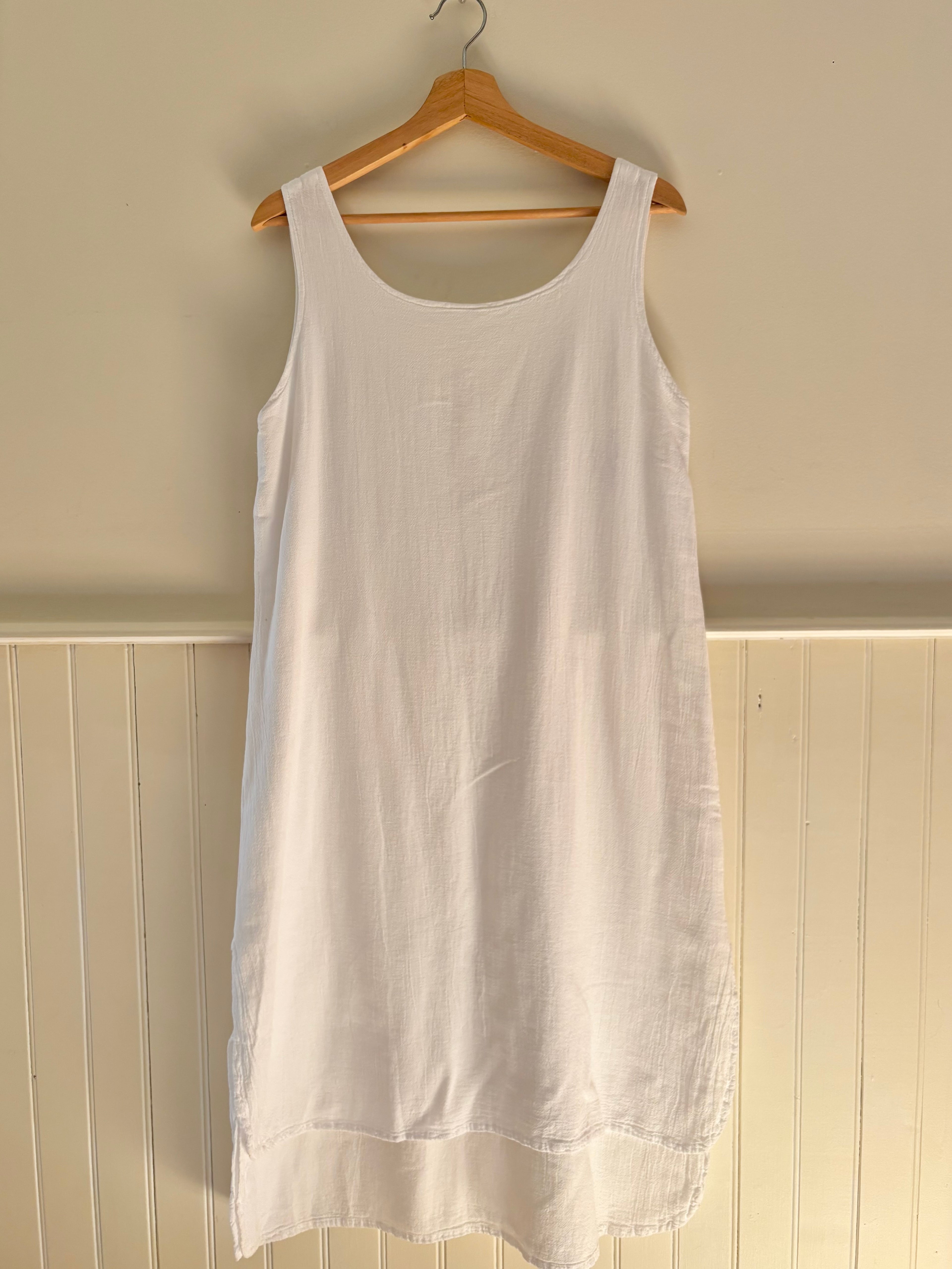 1990s Cotton Embroidered Midi Floral Dress with Double Hem