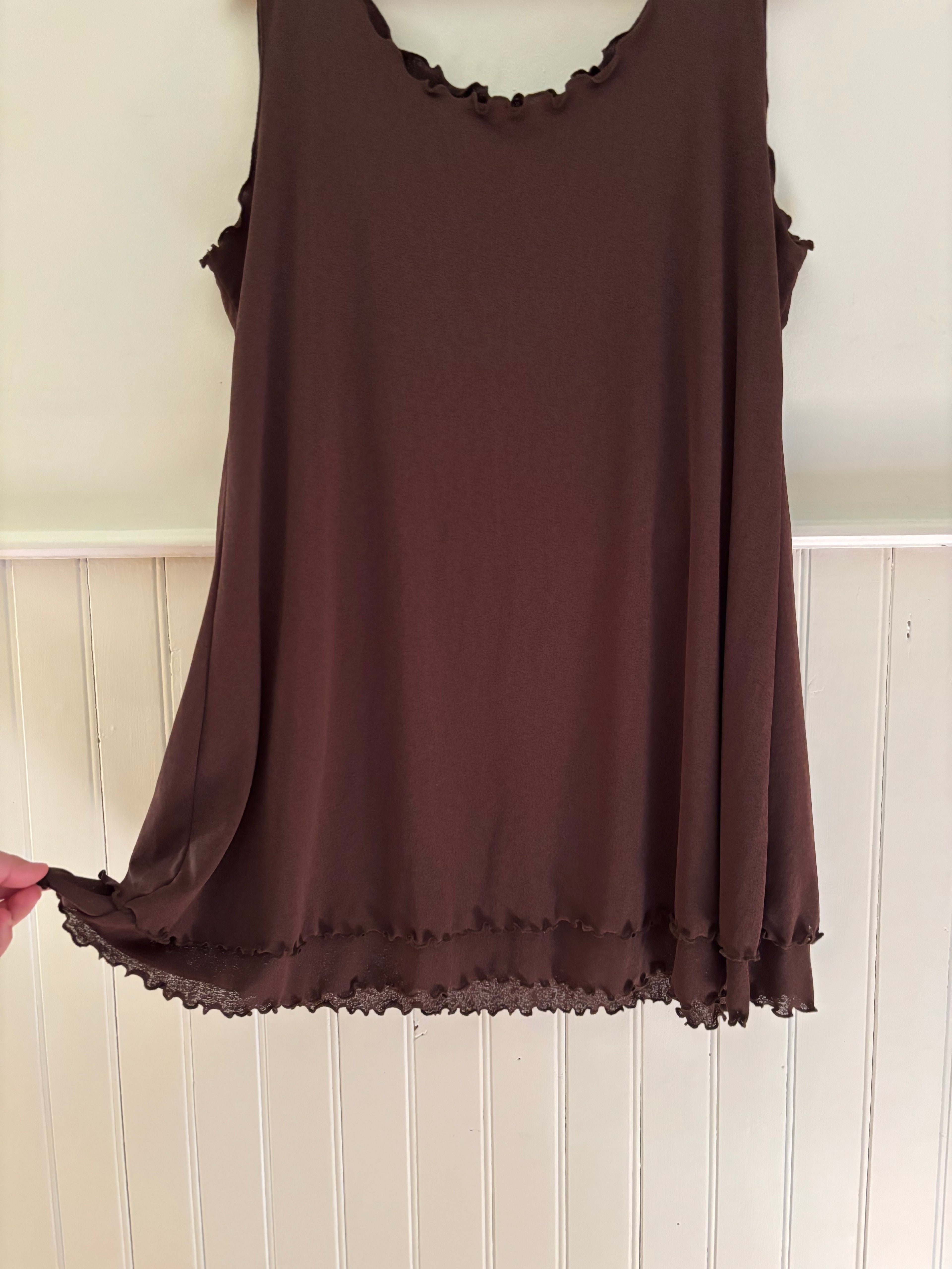 1990s Brown Ruffled Mini Dress | Made in Canada