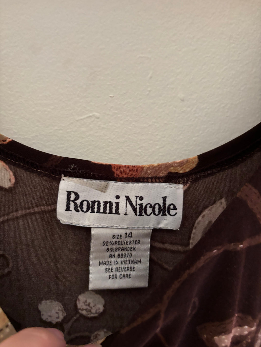 1990s Brown & Pink Floral Jersey Mini Dress
