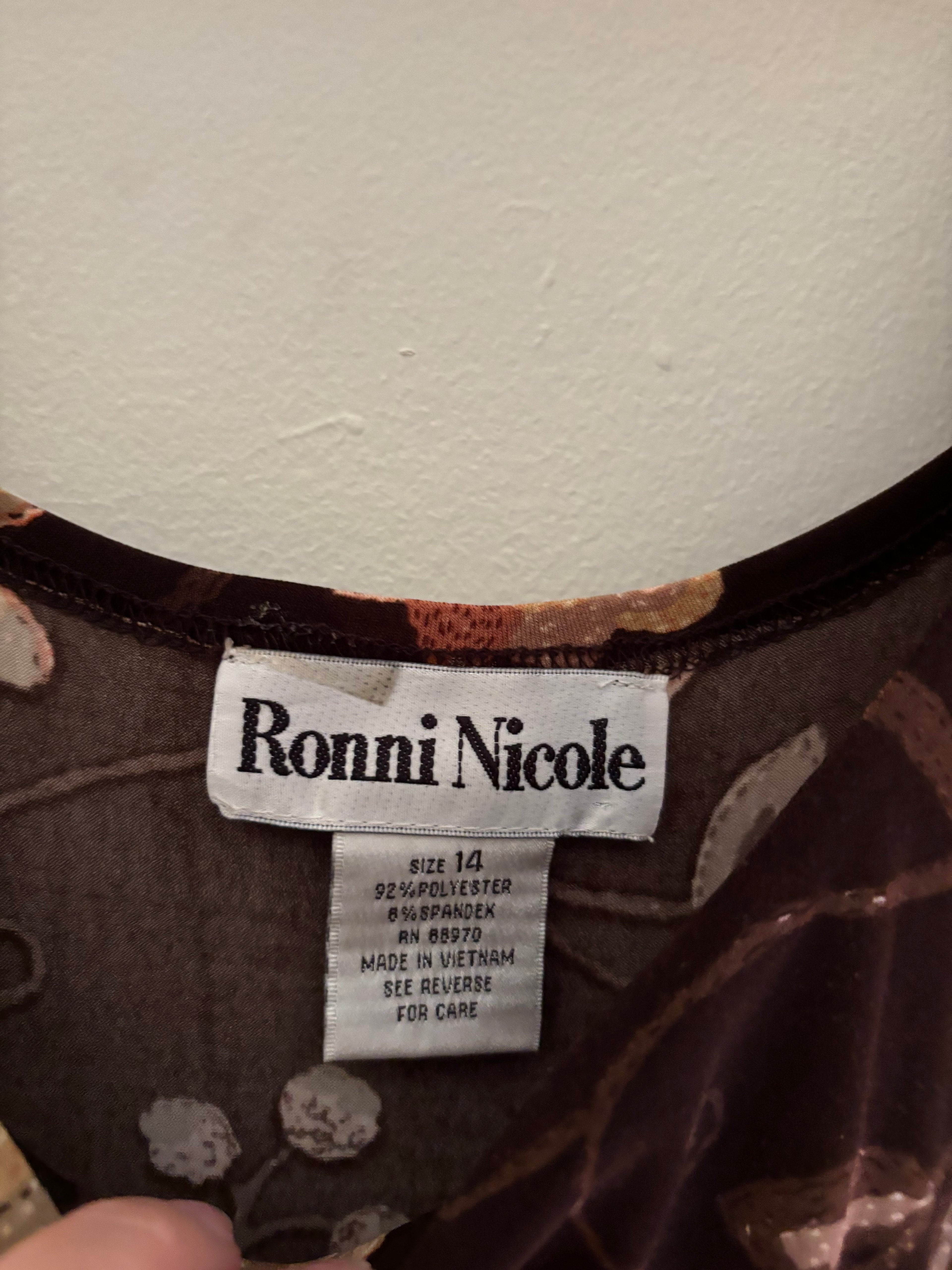 1990s Brown & Pink Floral Jersey Mini Dress