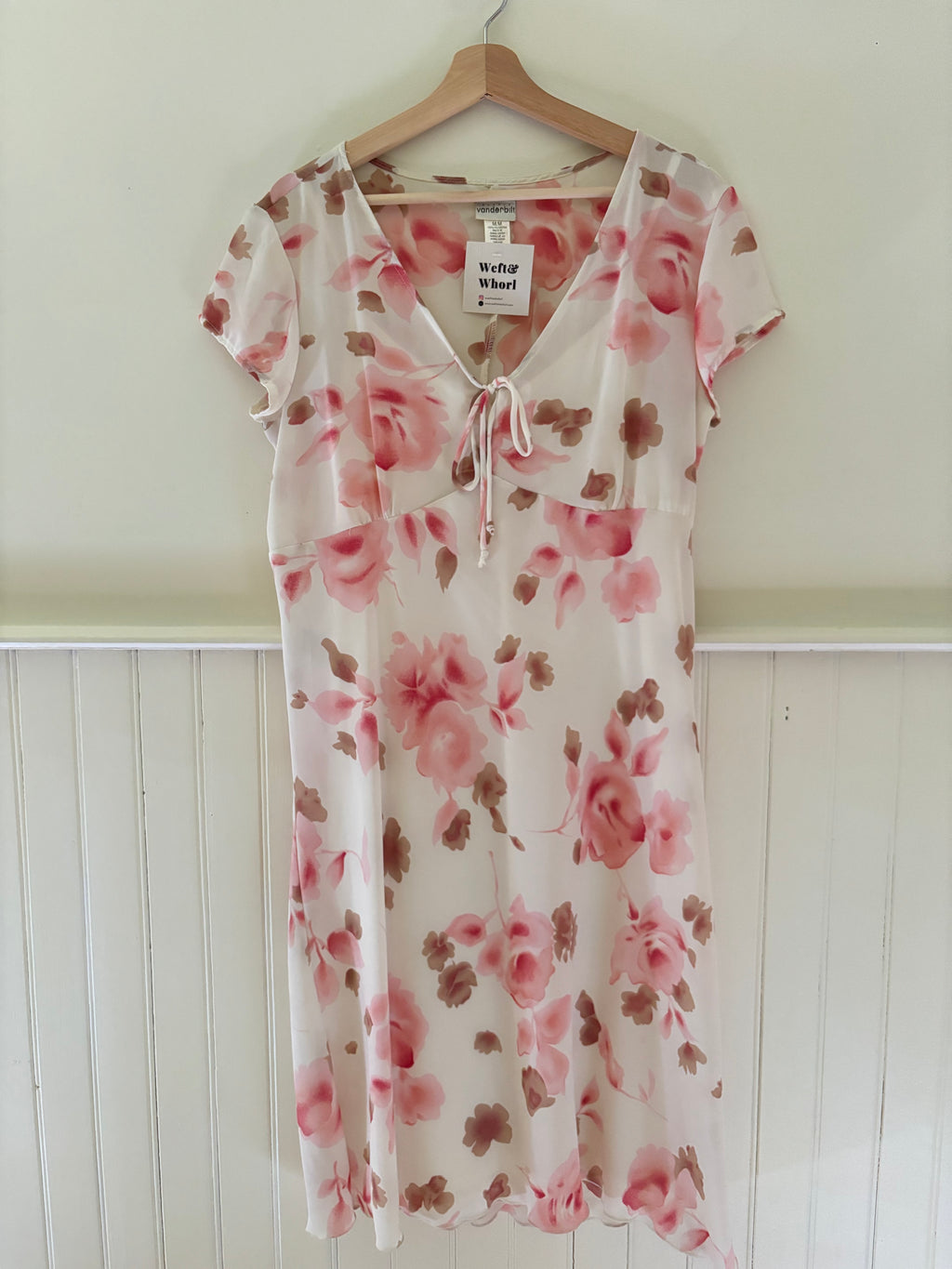 Y2K Vintage Cream & Pink Floral Dress with Slip