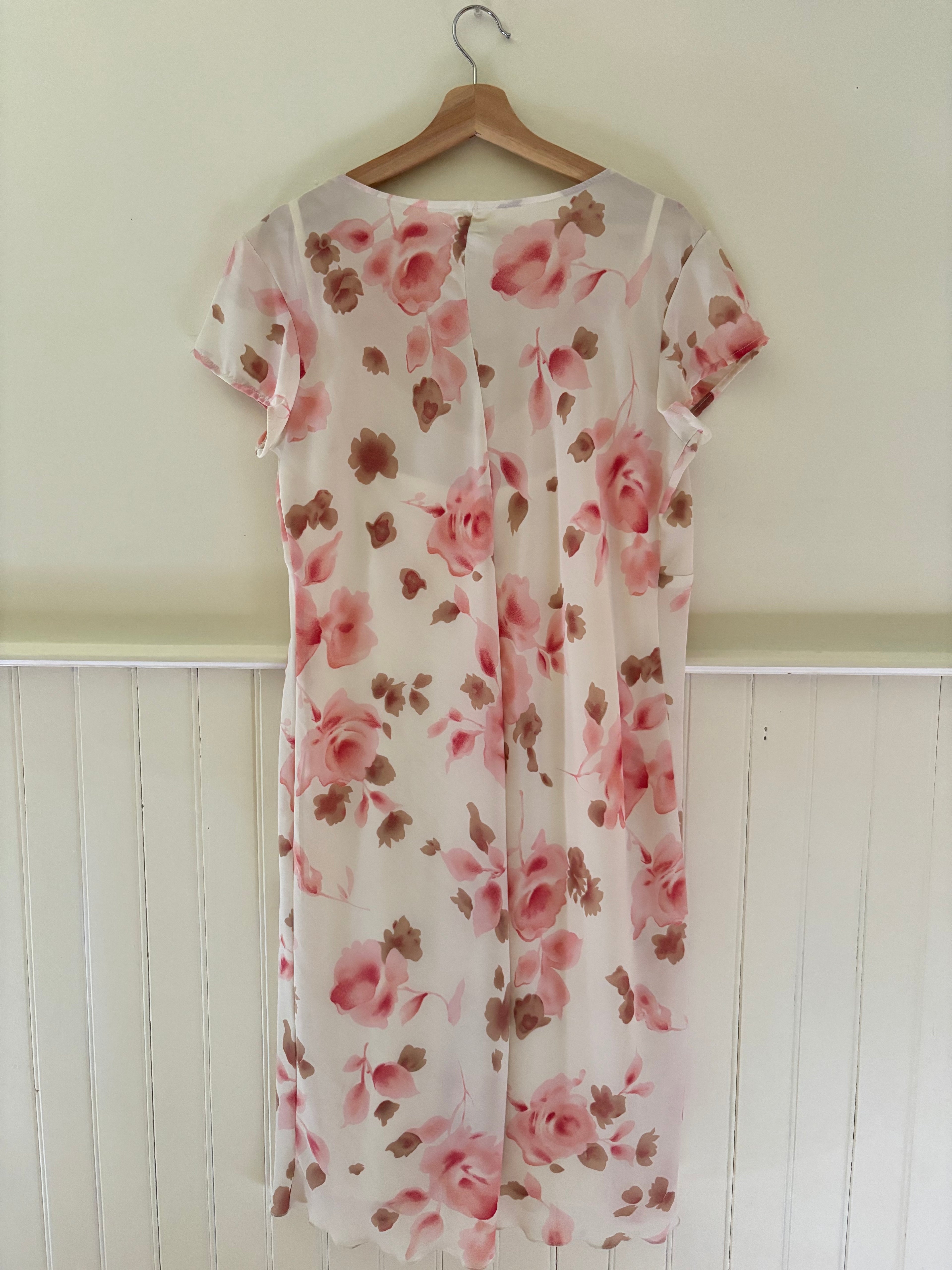 Y2K Vintage Cream & Pink Floral Dress with Slip