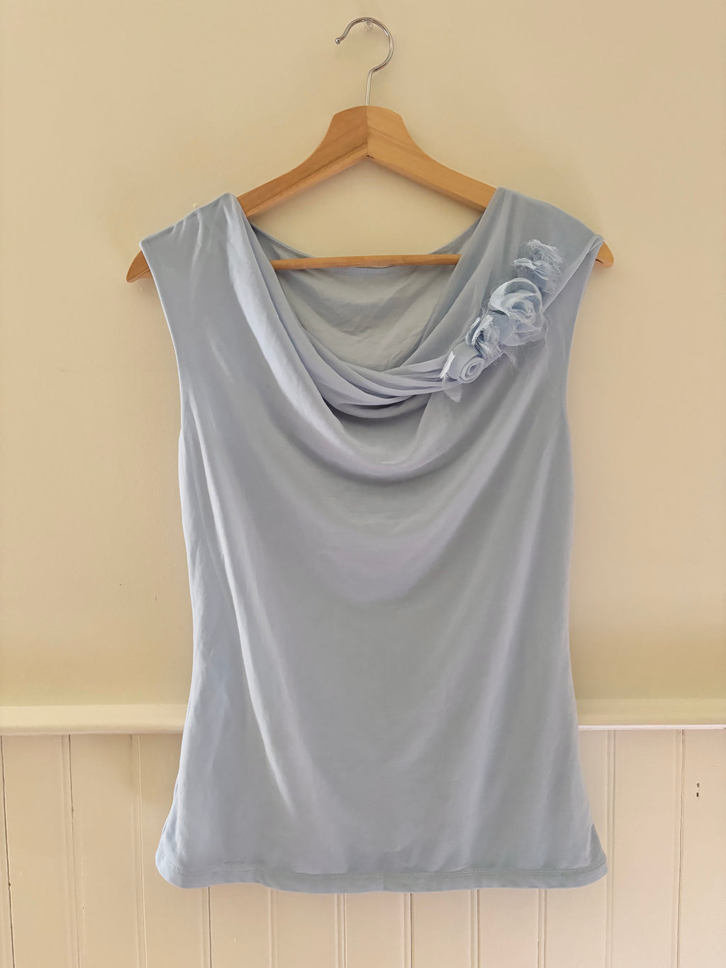 Y2K Light Blue Boat Neck Top with Rosettes