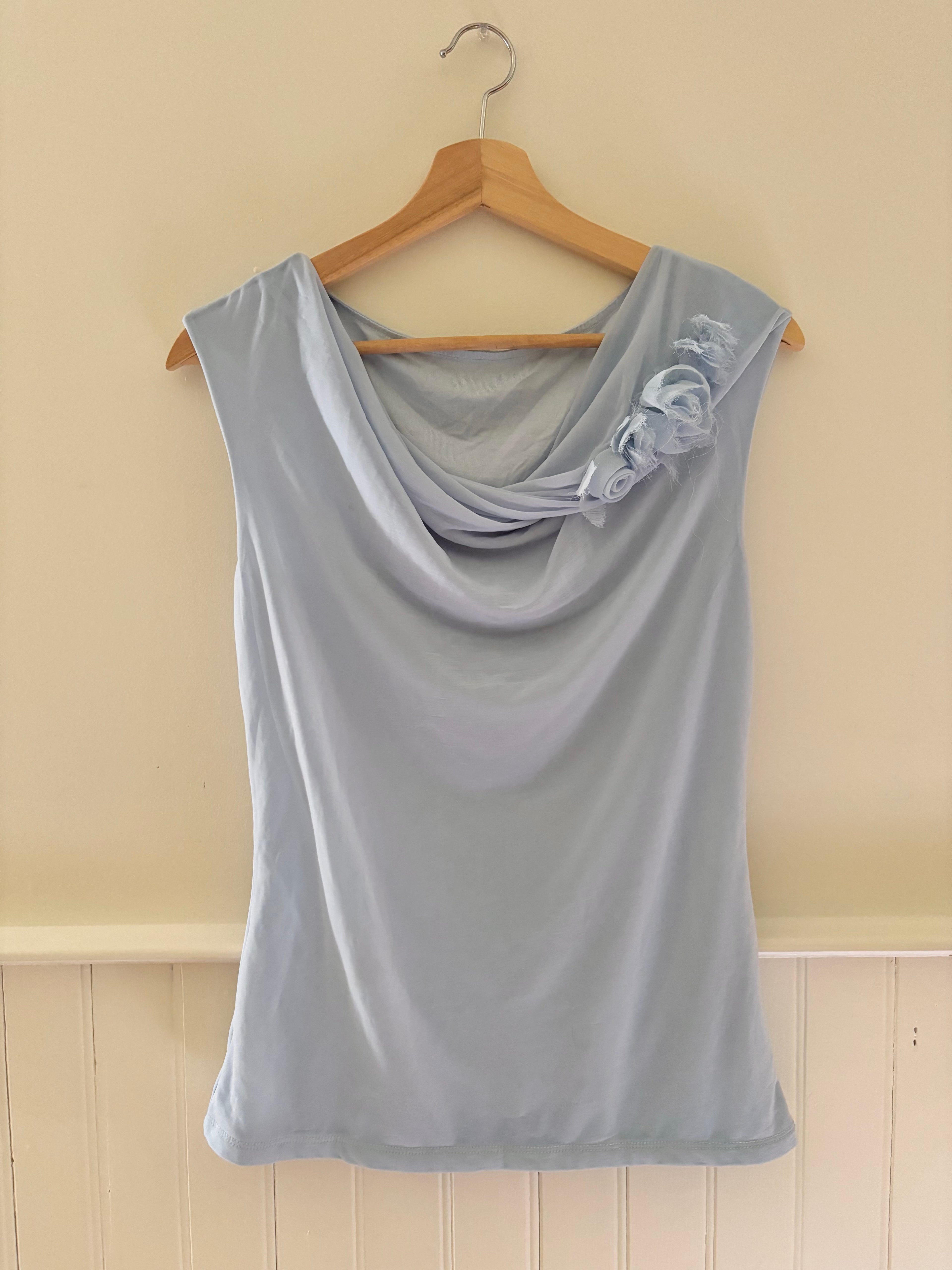 Y2K Light Blue Boat Neck Top with Rosettes